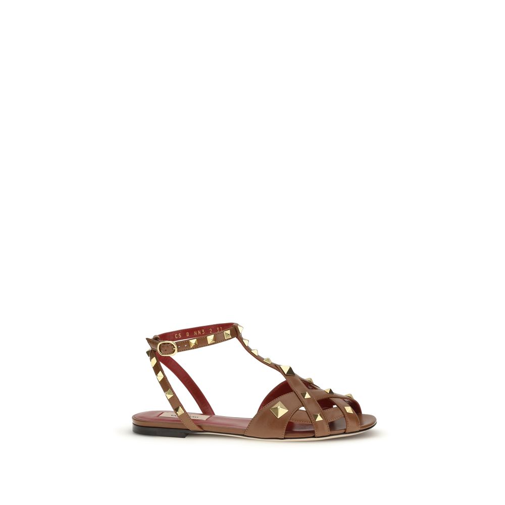 Sandales à enfiler en cuir de chèvre marron Valentino Garavani