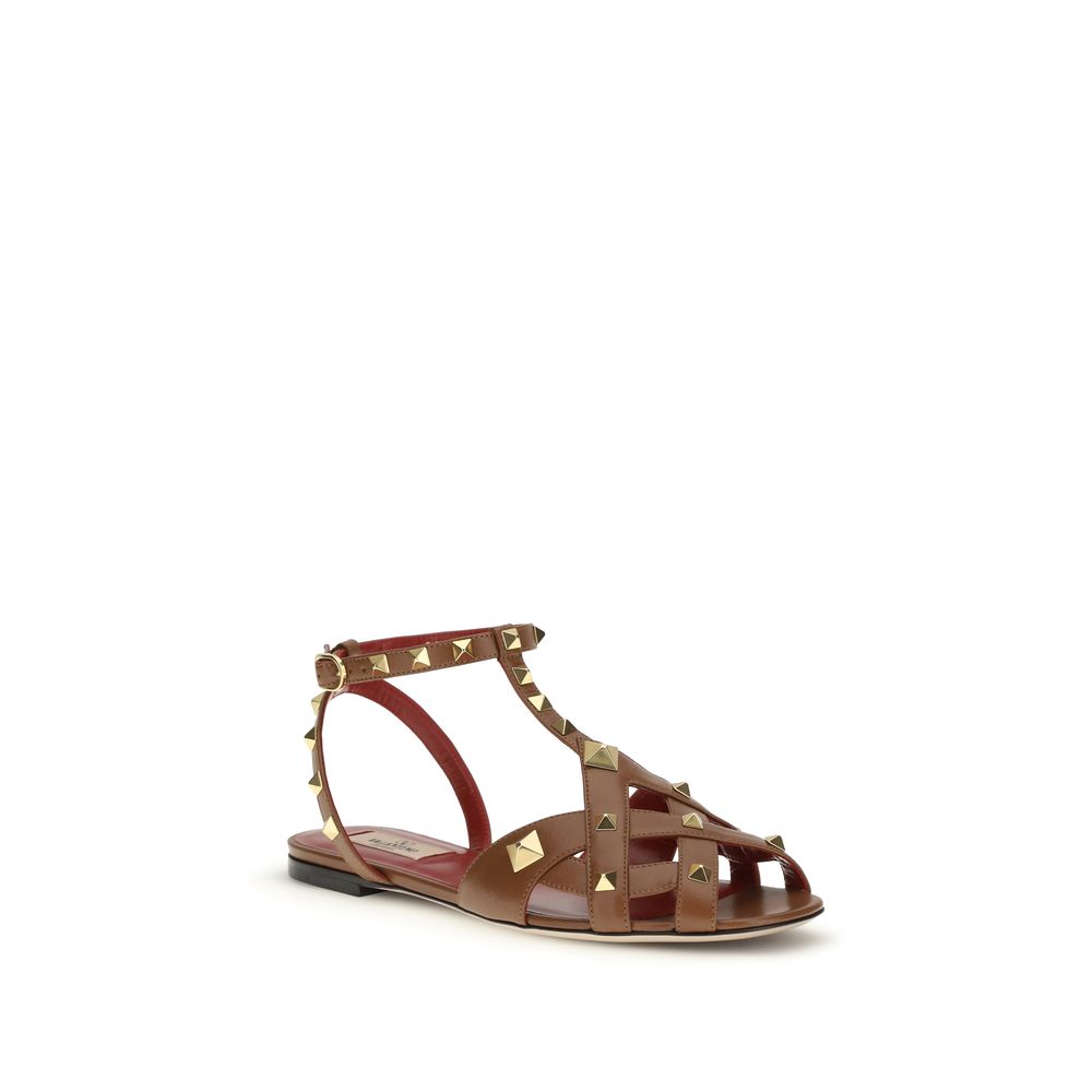 Sandales à enfiler en cuir de chèvre marron Valentino Garavani