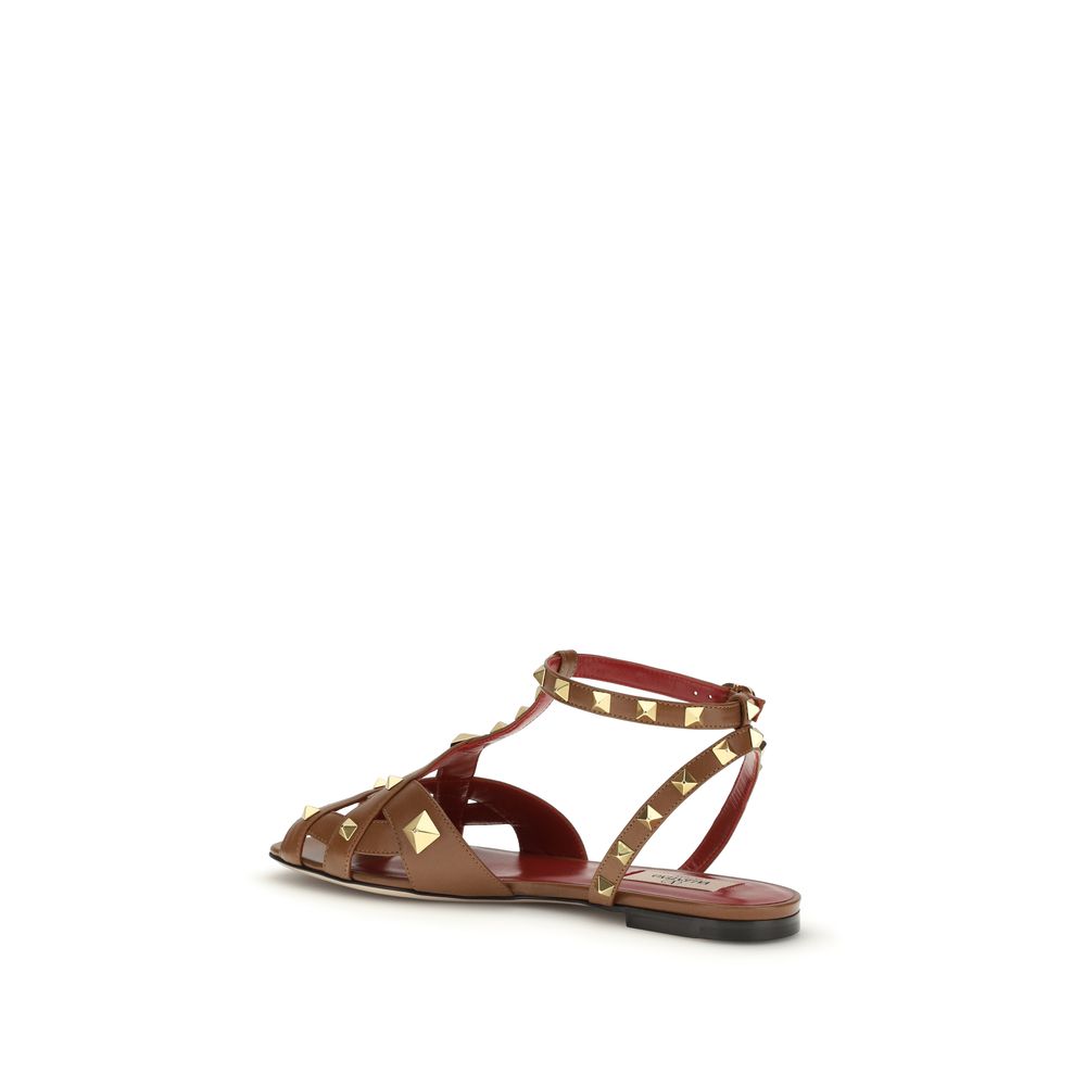 Sandales à enfiler en cuir de chèvre marron Valentino Garavani