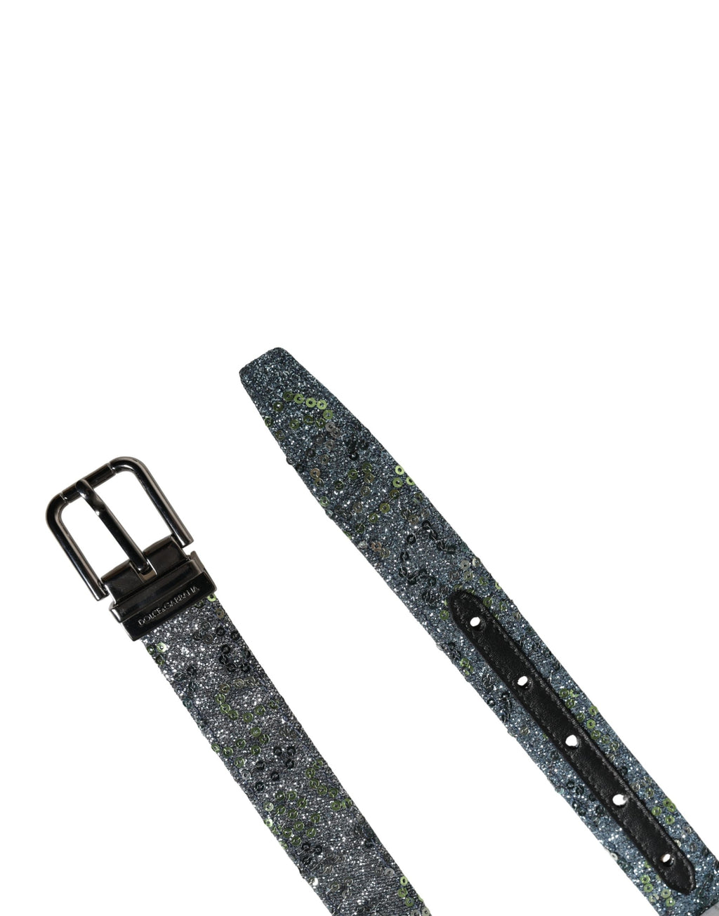 Dolce & Gabbana Men Multicolor Sequin Silver Metal Buckle Belt