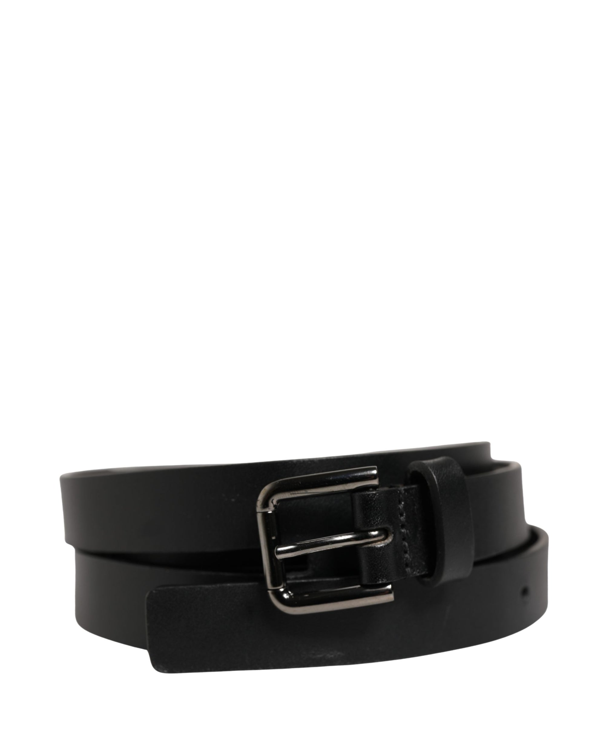 Ceinture Dolce & Gabbana en cuir noir à double sangle et boucle argentée
