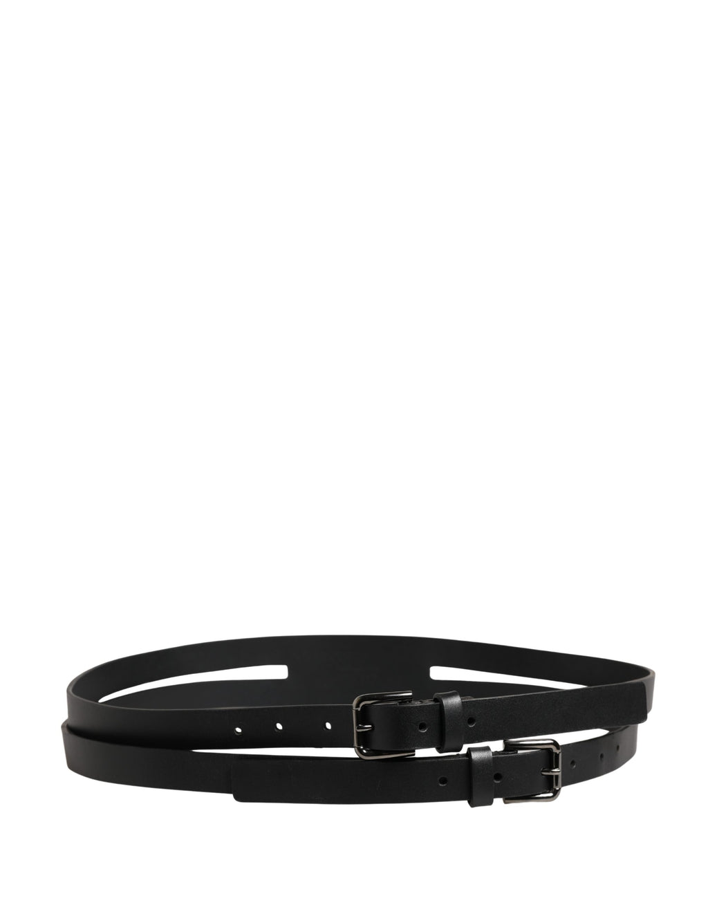 Ceinture Dolce & Gabbana en cuir noir à double sangle et boucle argentée