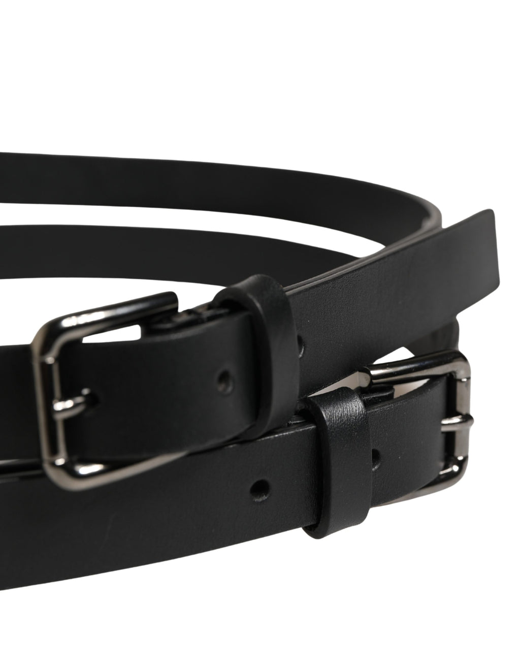 Ceinture Dolce & Gabbana en cuir noir à double sangle et boucle argentée