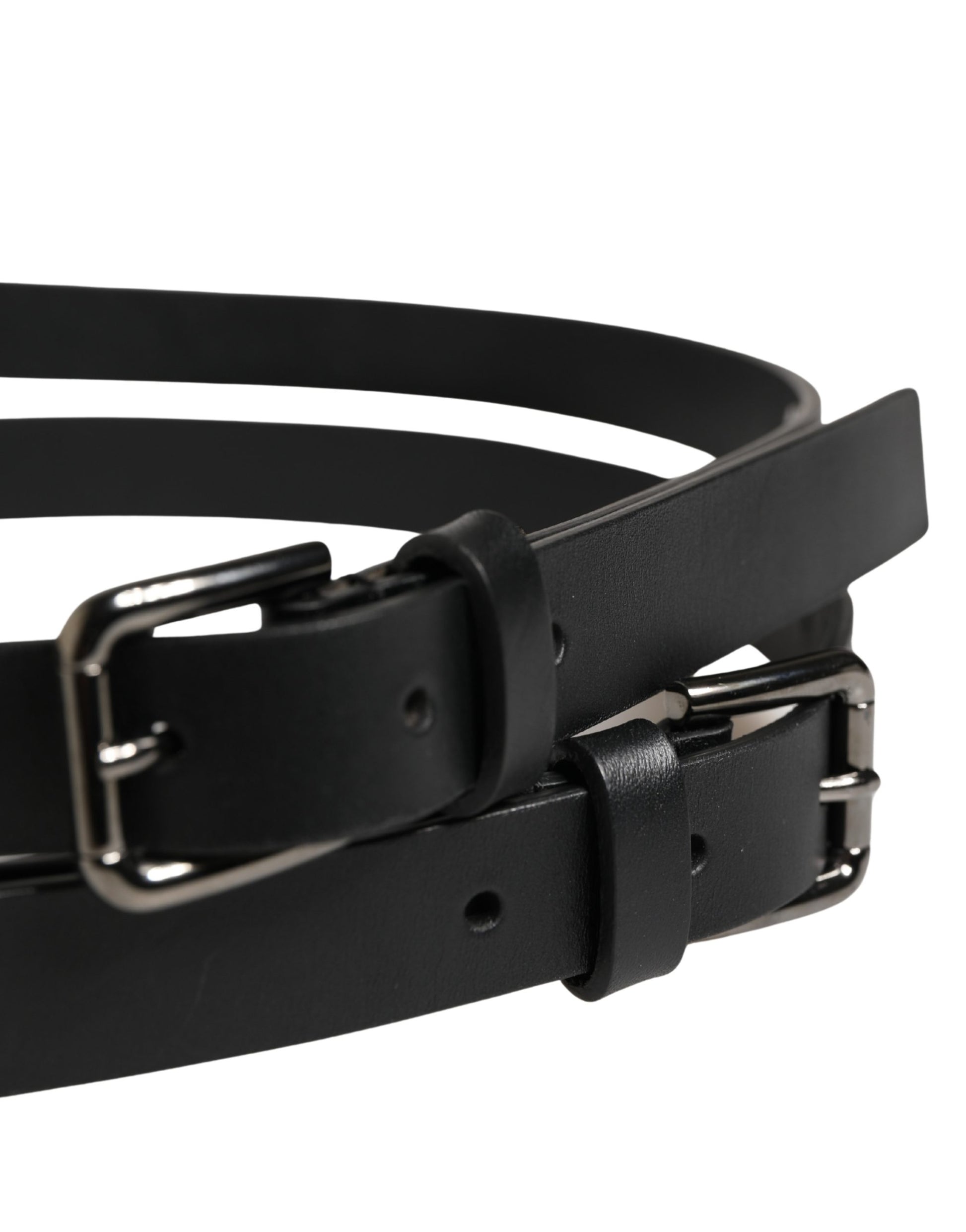 Ceinture Dolce & Gabbana en cuir noir à double sangle et boucle argentée