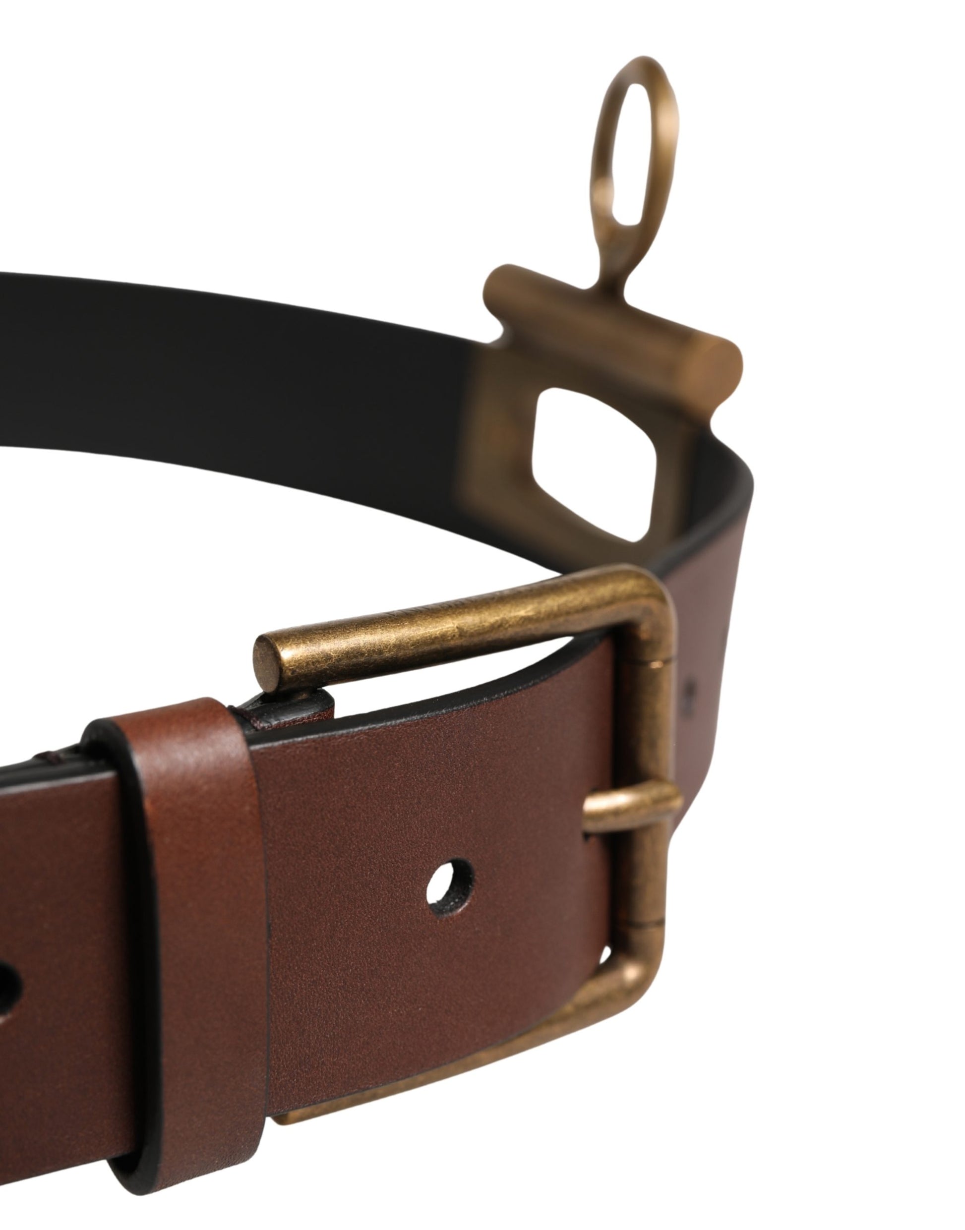 Dolce & Gabbana Ceinture Homme Classique en Cuir Marron à Boucle Métallique