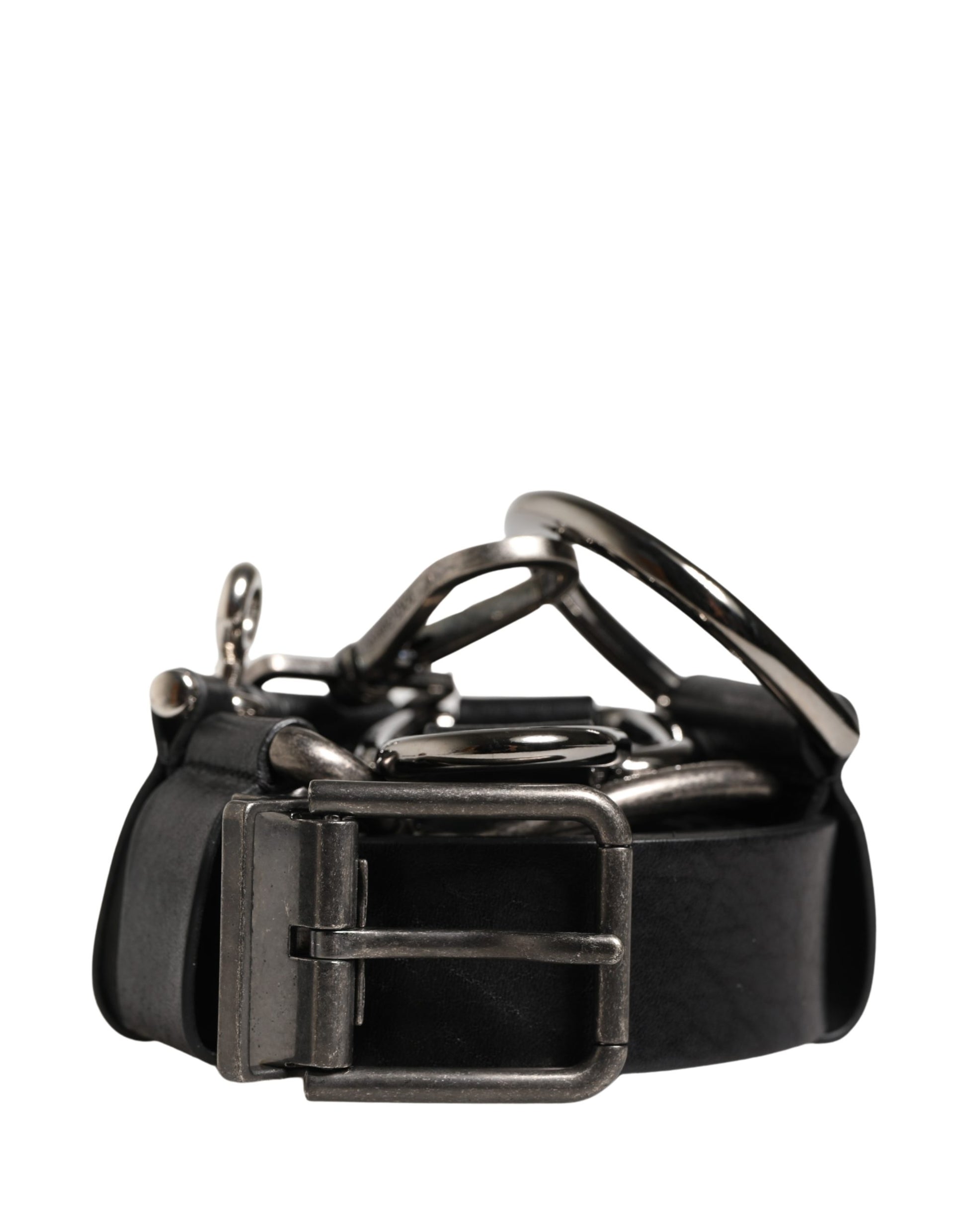 Ceinture Dolce & Gabbana en Cuir de Veau Noir avec Boucle en Métal Argenté