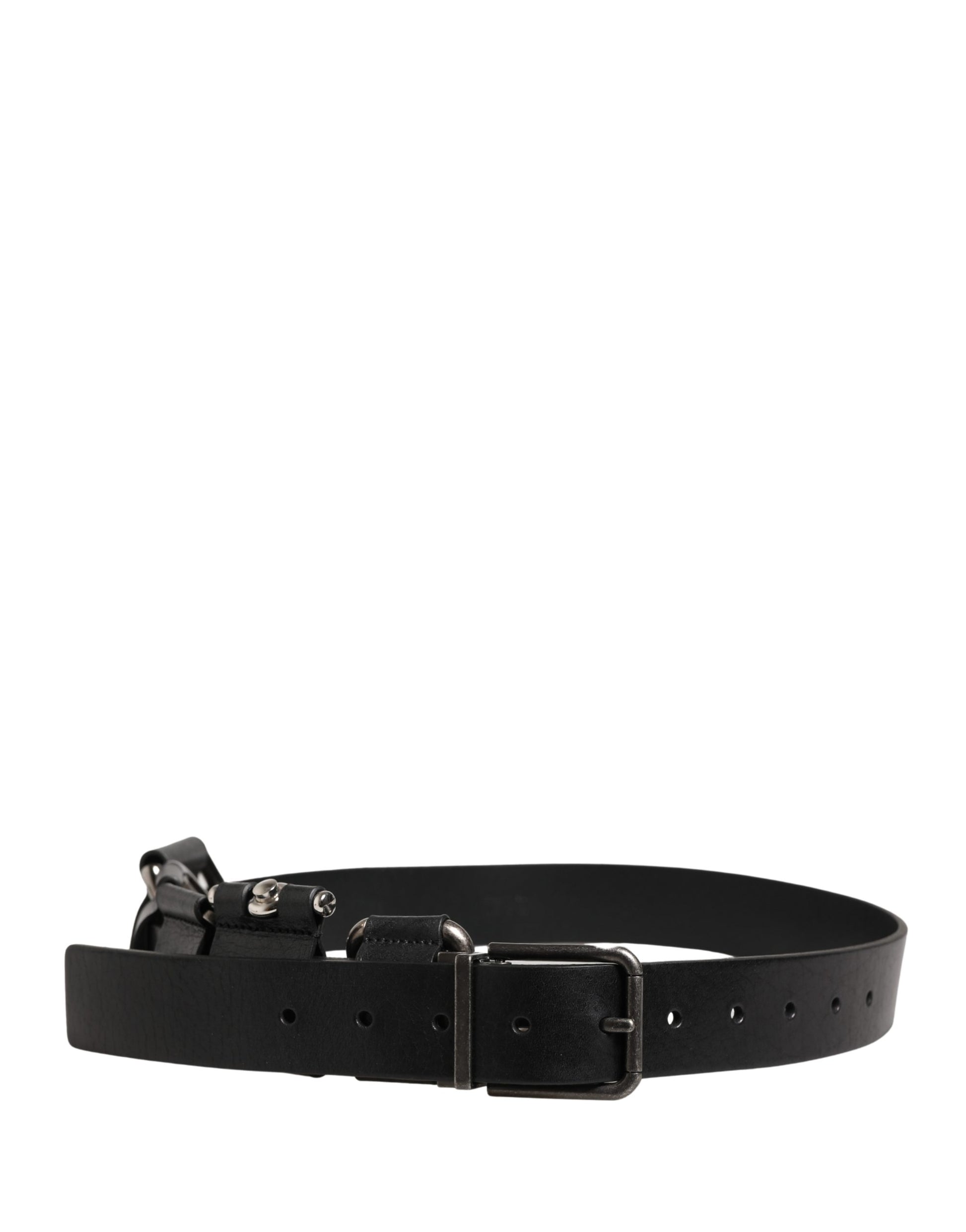 Ceinture Dolce & Gabbana en Cuir de Veau Noir avec Boucle en Métal Argenté