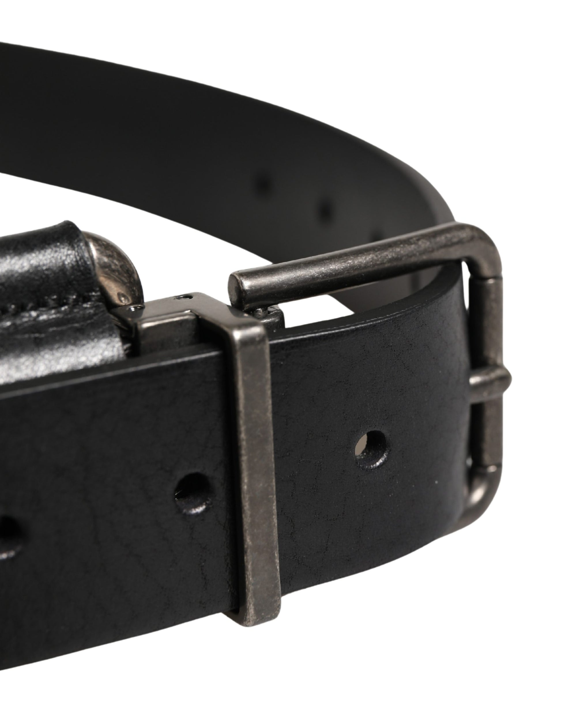 Ceinture Dolce & Gabbana en Cuir de Veau Noir avec Boucle en Métal Argenté