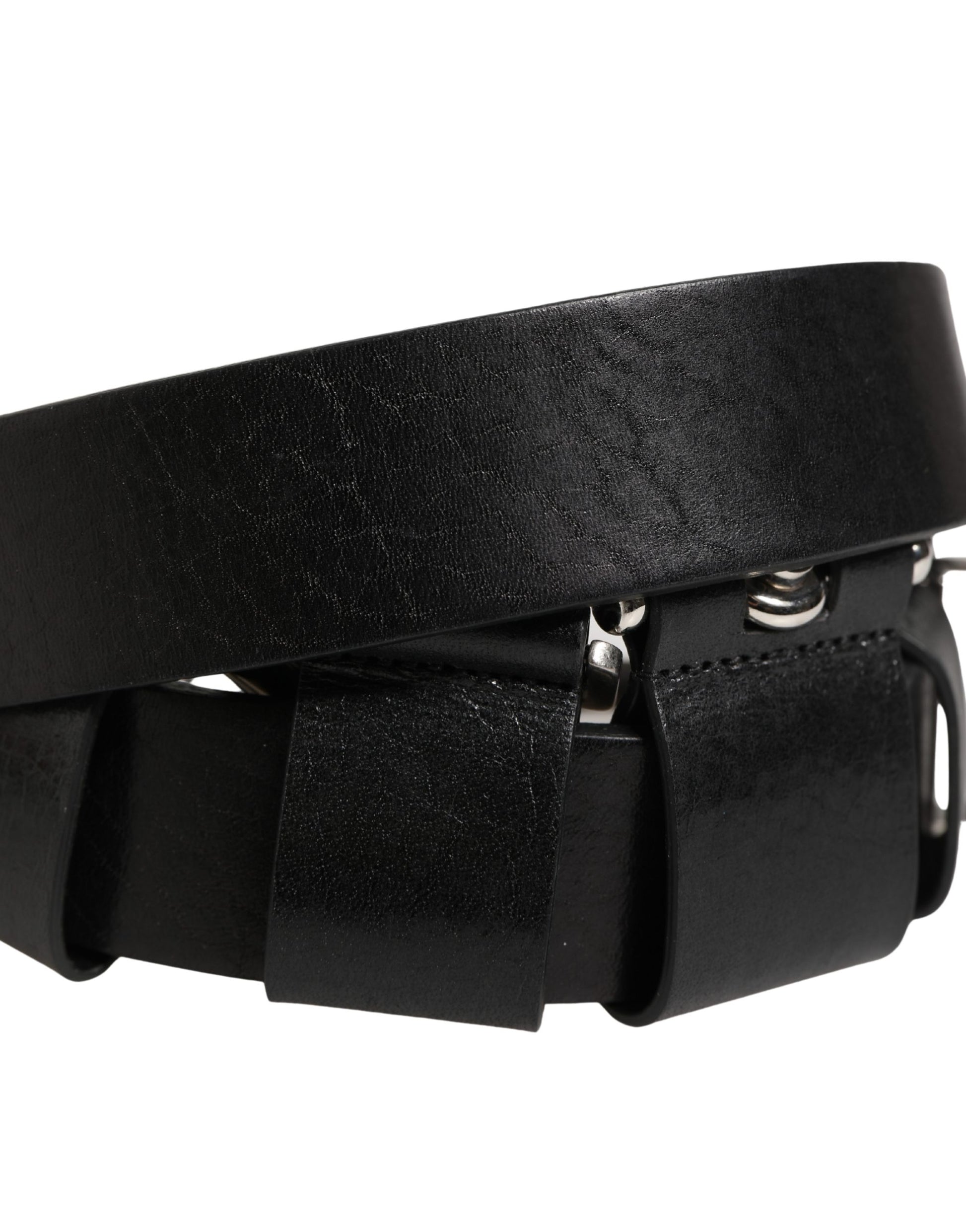 Ceinture Dolce & Gabbana en Cuir de Veau Noir avec Boucle en Métal Argenté