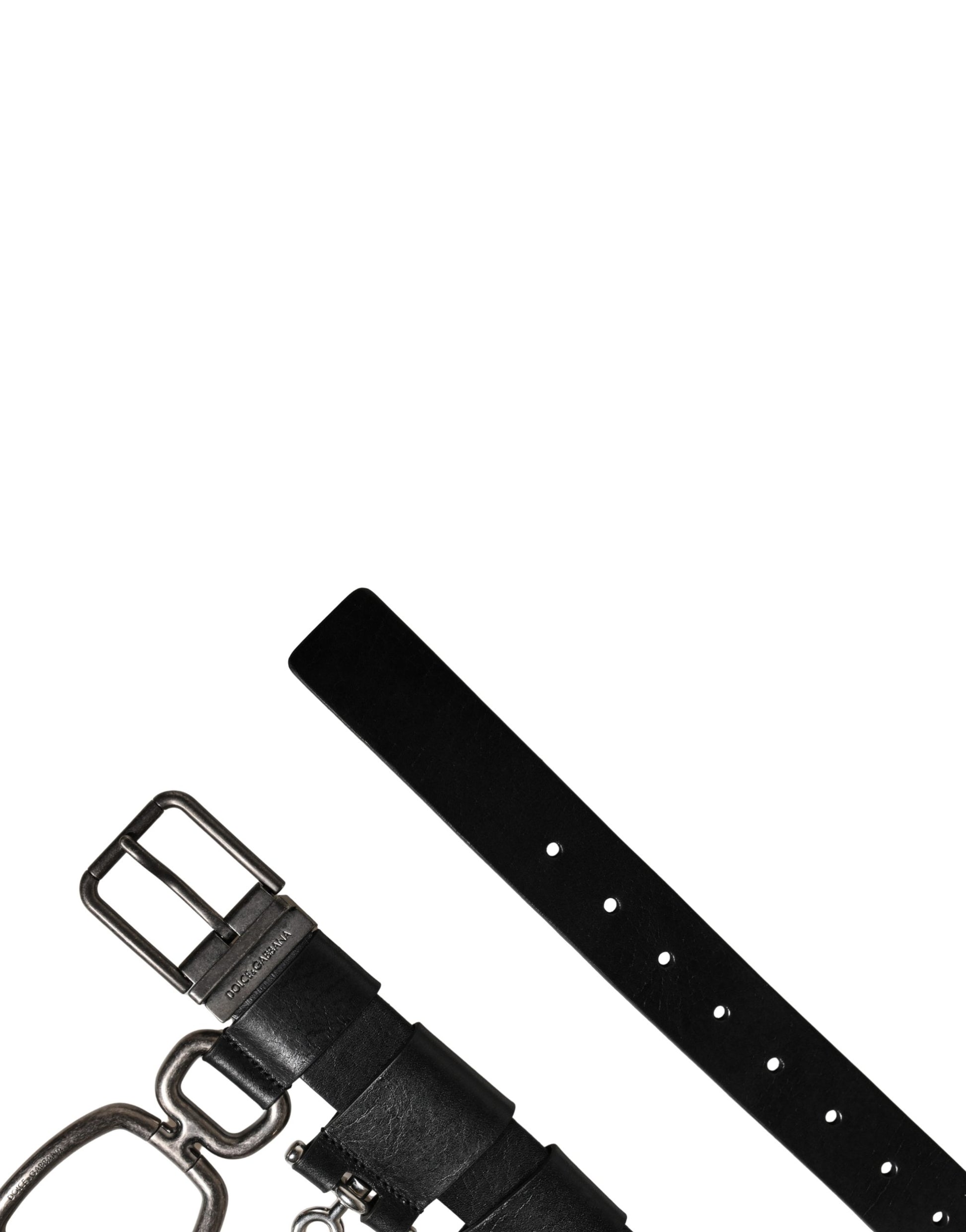 Ceinture Dolce & Gabbana en Cuir de Veau Noir avec Boucle en Métal Argenté