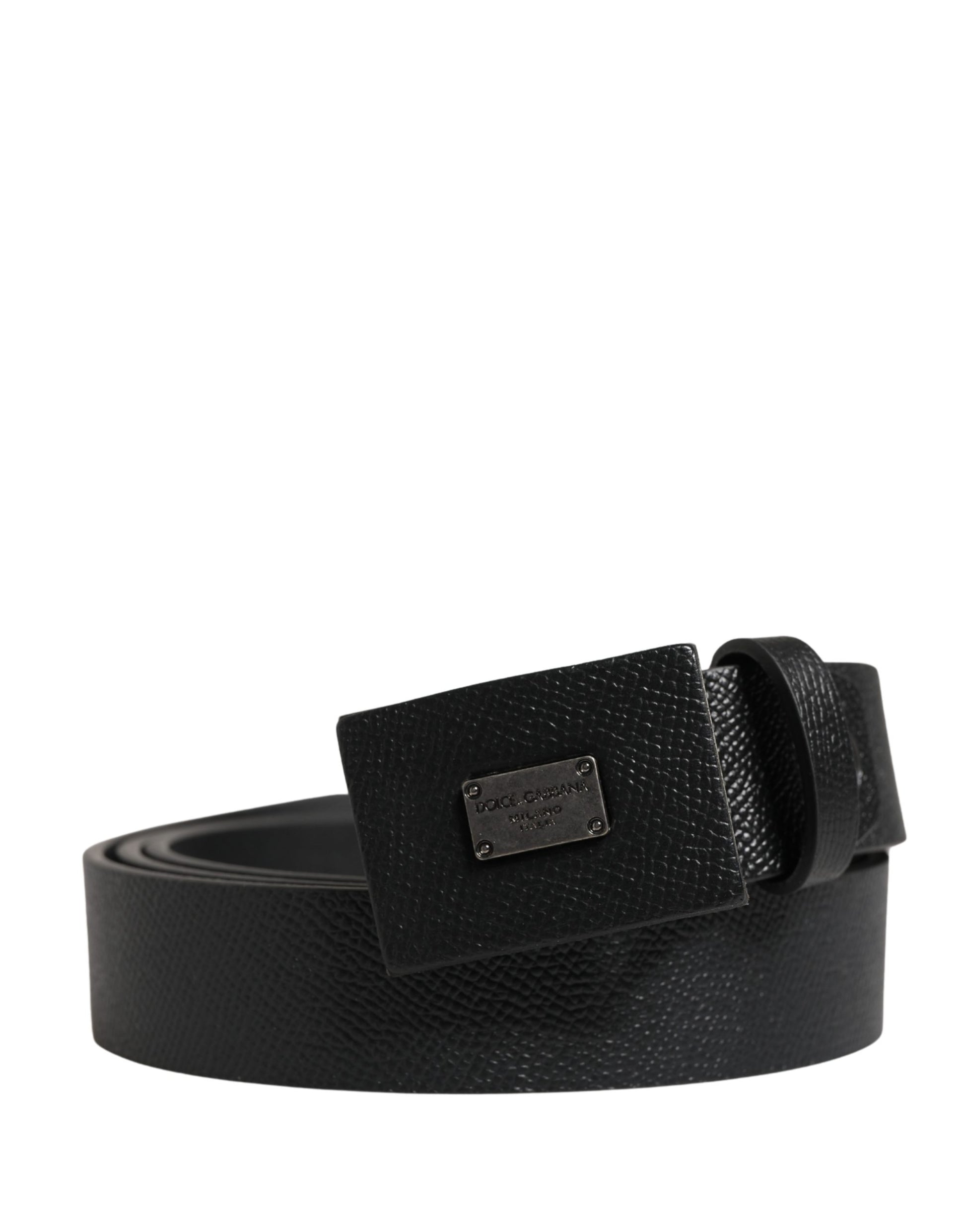 Ceinture Dolce & Gabbana en cuir de veau noir à boucle carrée pour homme