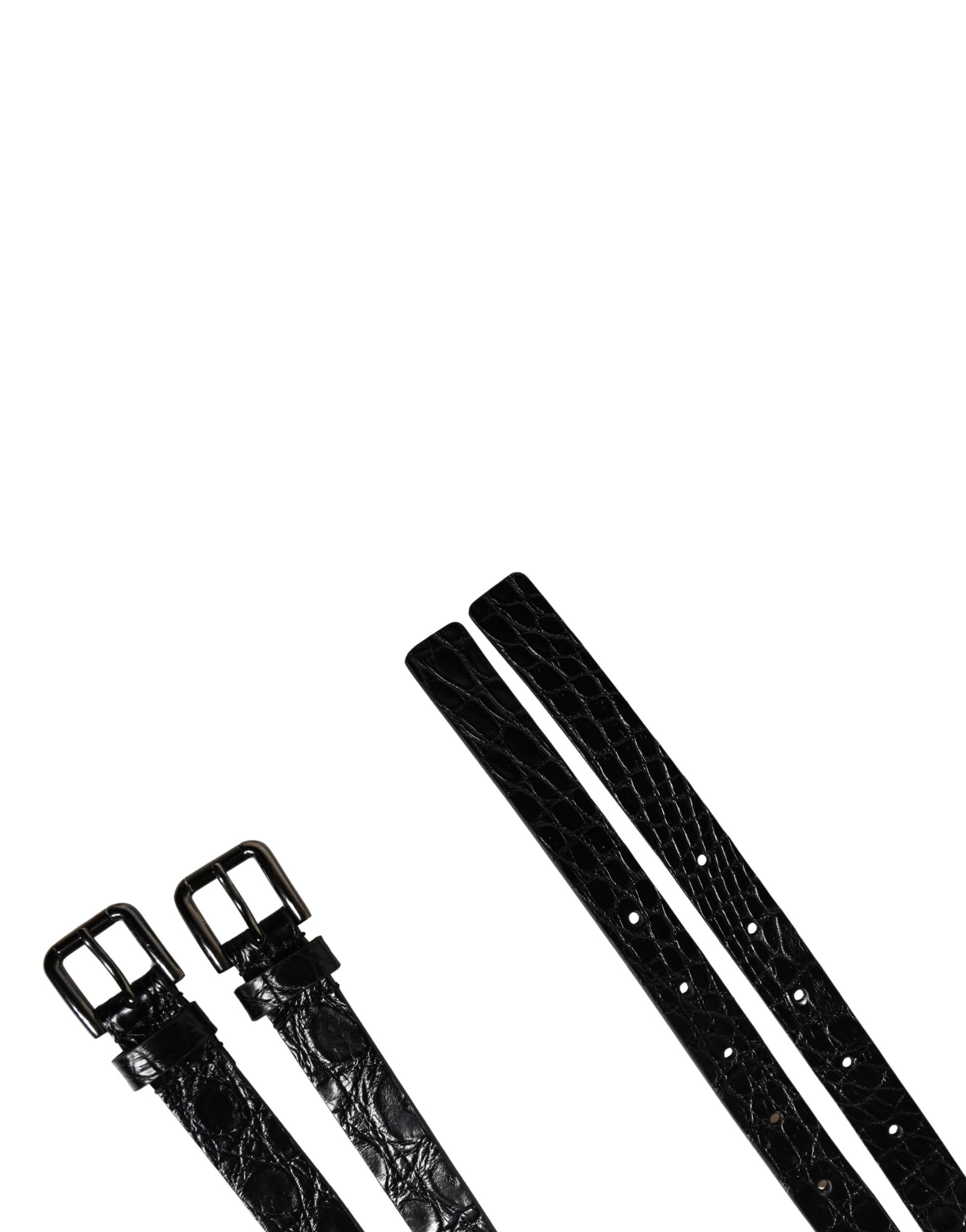 Dolce & Gabbana Black Double Strap Leather Silver Buckle Belt