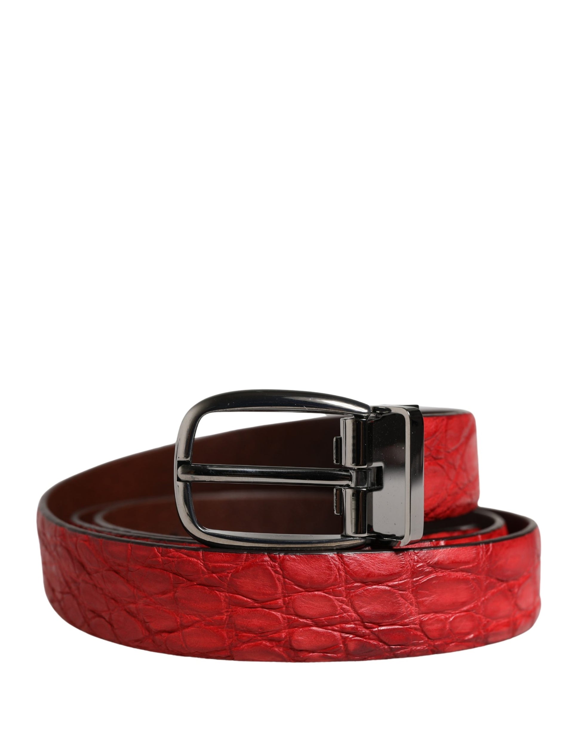 Ceinture Dolce & Gabbana pour homme en cuir exotique rouge à boucle métallique