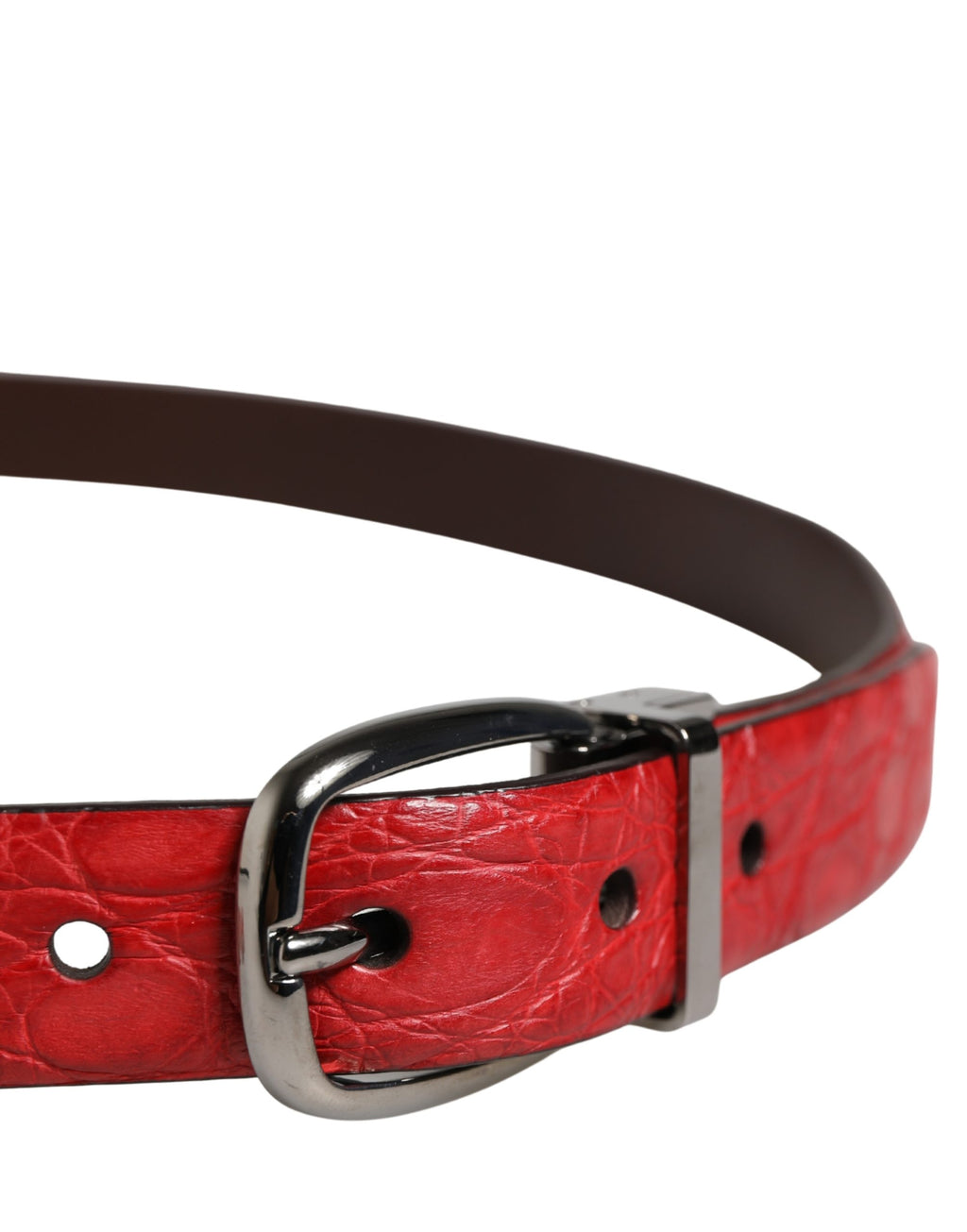 Ceinture Dolce & Gabbana pour homme en cuir exotique rouge à boucle métallique