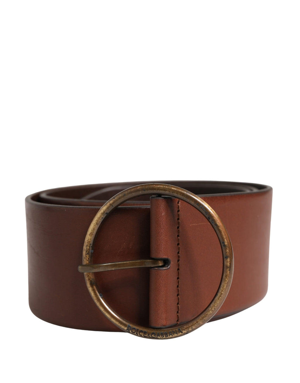 Ceinture large Dolce & Gabbana en cuir marron avec boucle ronde en métal