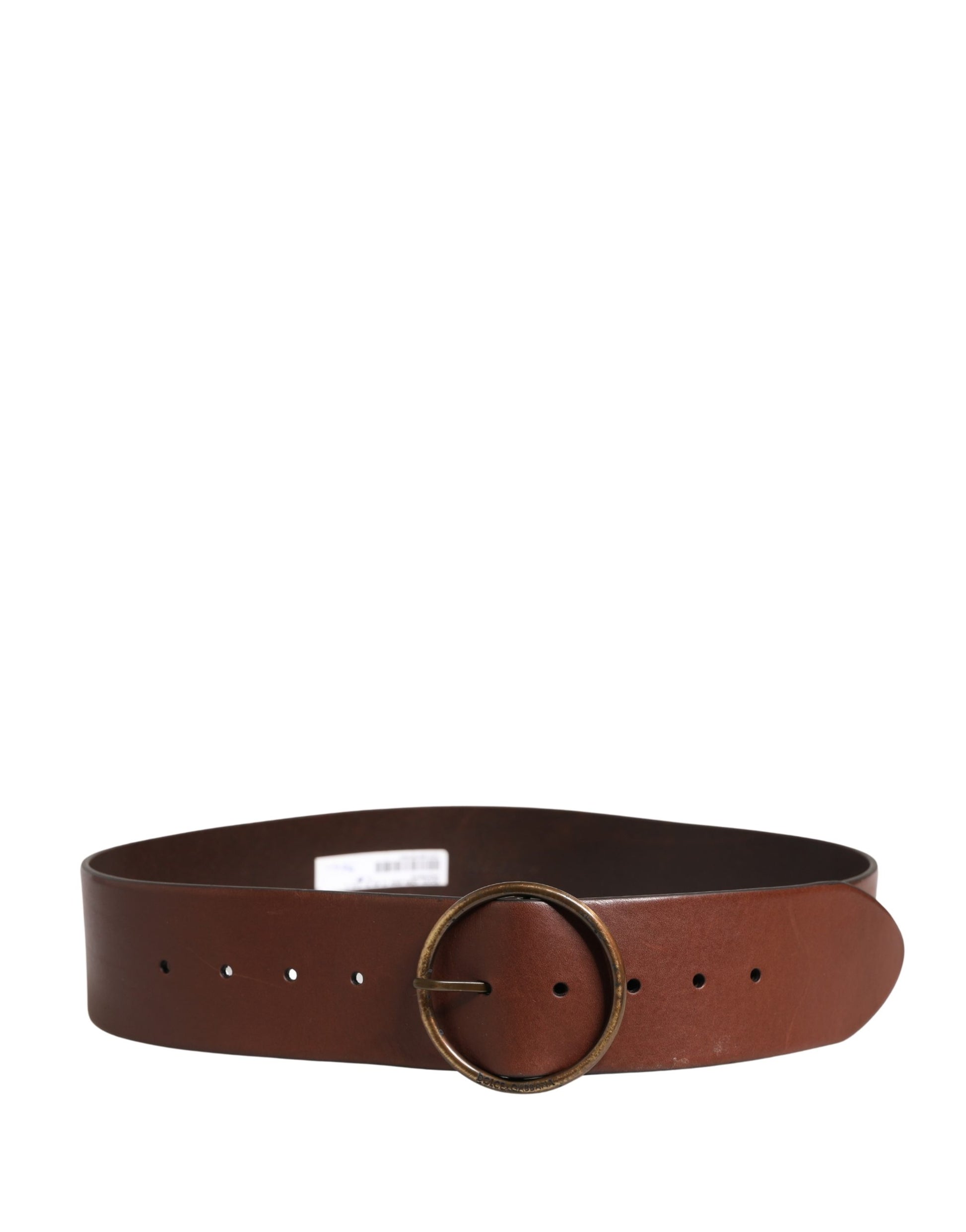 Ceinture large Dolce & Gabbana en cuir marron avec boucle ronde en métal
