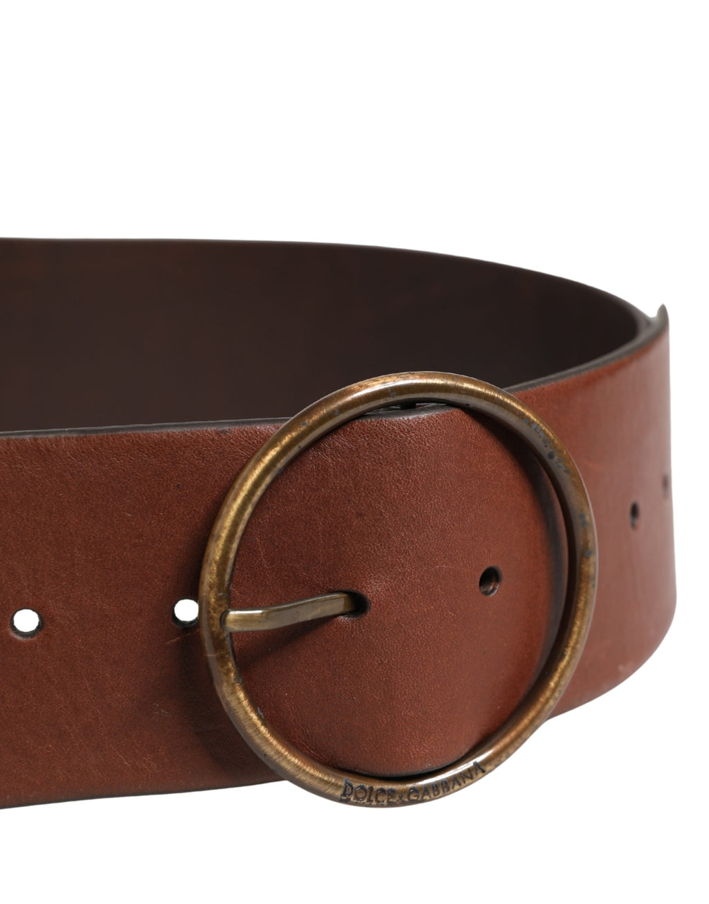 Ceinture large Dolce & Gabbana en cuir marron avec boucle ronde en métal