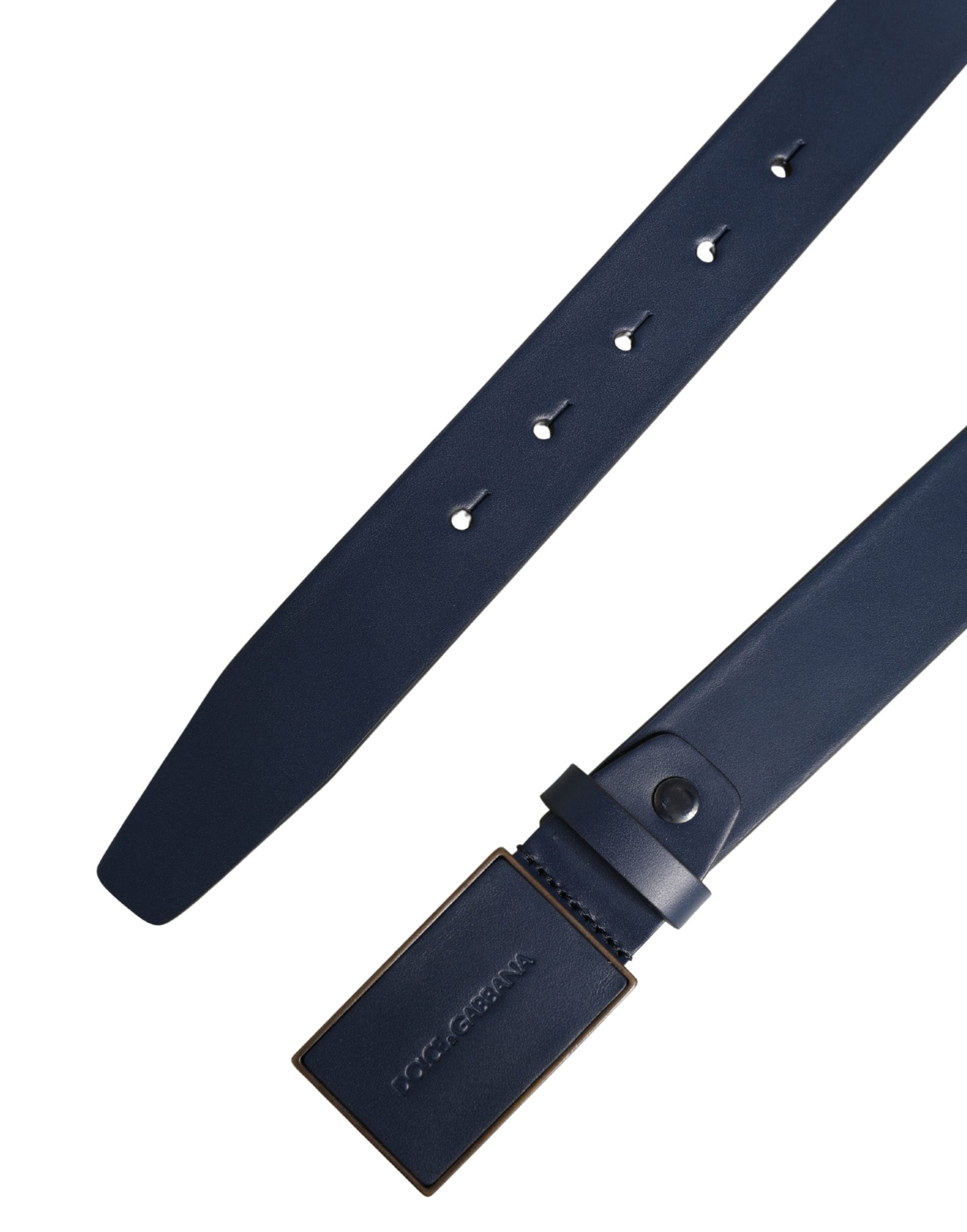 Ceinture Dolce & Gabbana en cuir de veau bleu avec boucle ardillon en métal ornée du logo