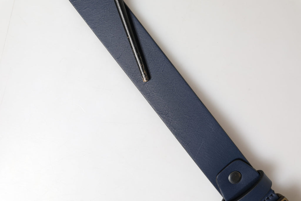 Ceinture Dolce & Gabbana Homme en cuir de veau bleu à boucle ardillon en métal ornée du logo