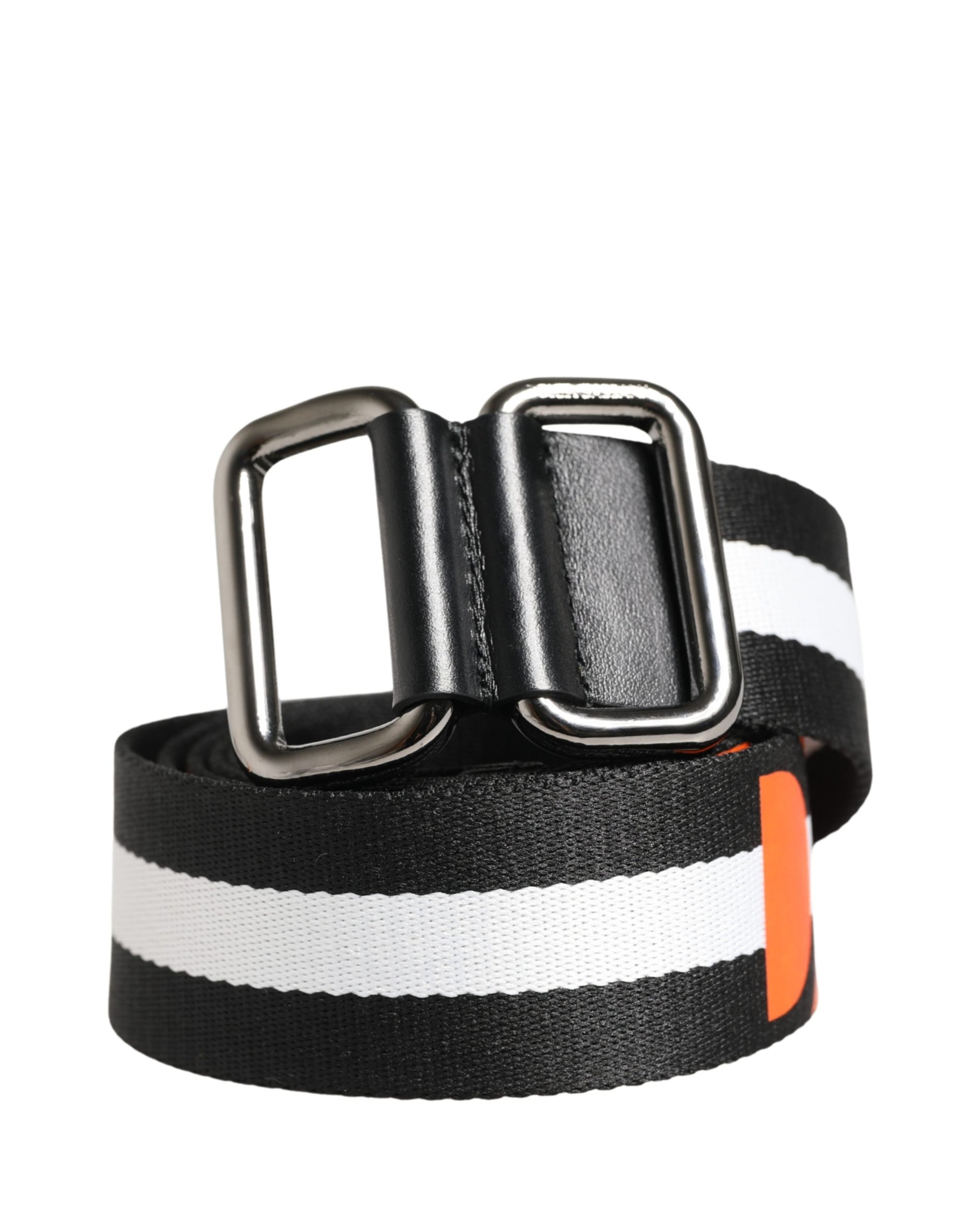Ceinture Dolce & Gabbana pour homme en nylon noir et blanc avec boucle métallique siglée