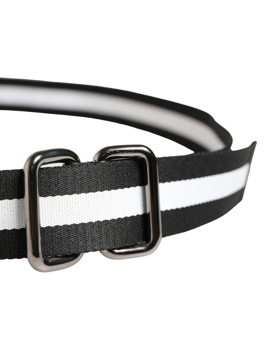 Ceinture Dolce & Gabbana pour homme en nylon noir et blanc avec boucle métallique siglée