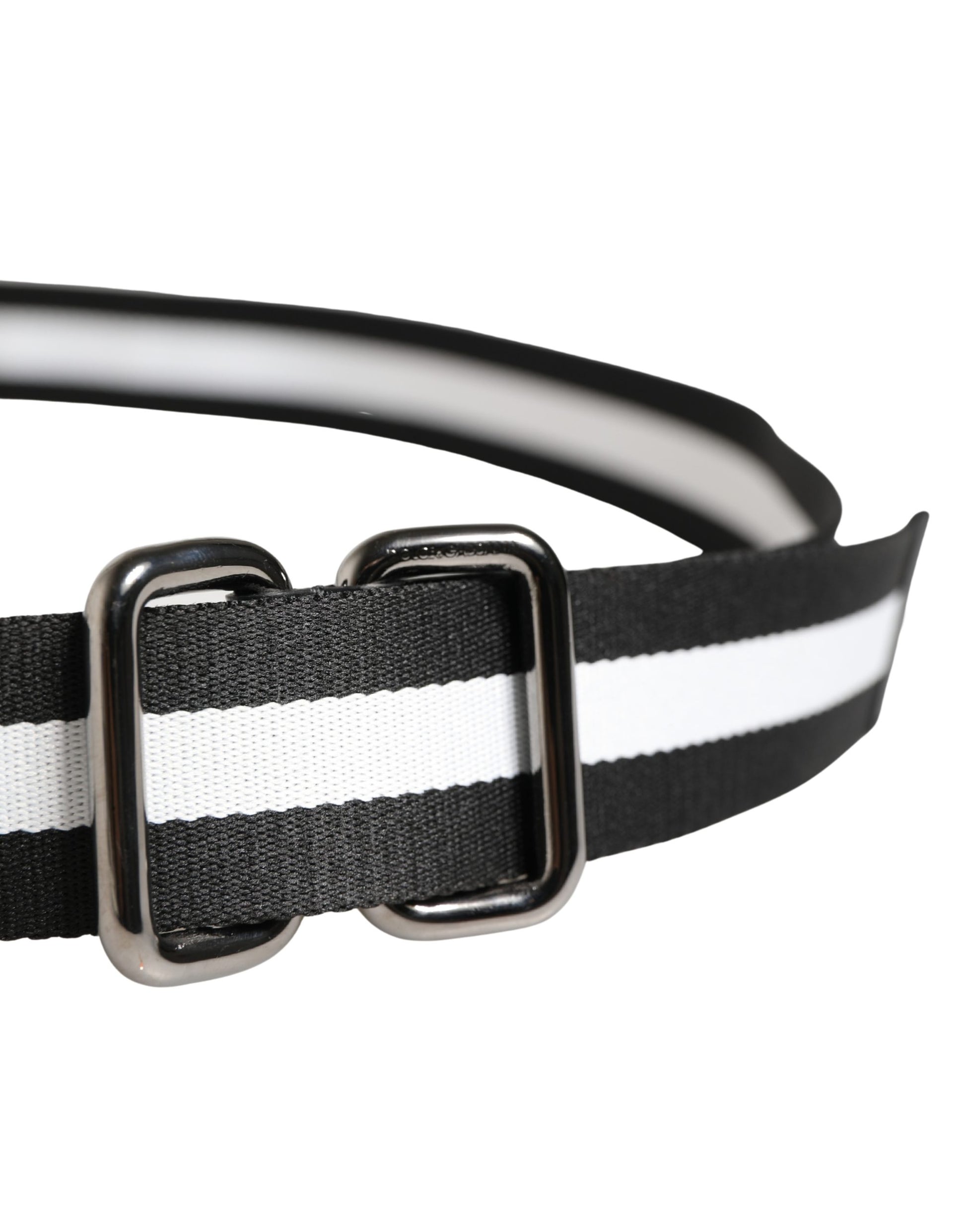 Ceinture Dolce & Gabbana pour homme en nylon noir et blanc avec boucle métallique siglée