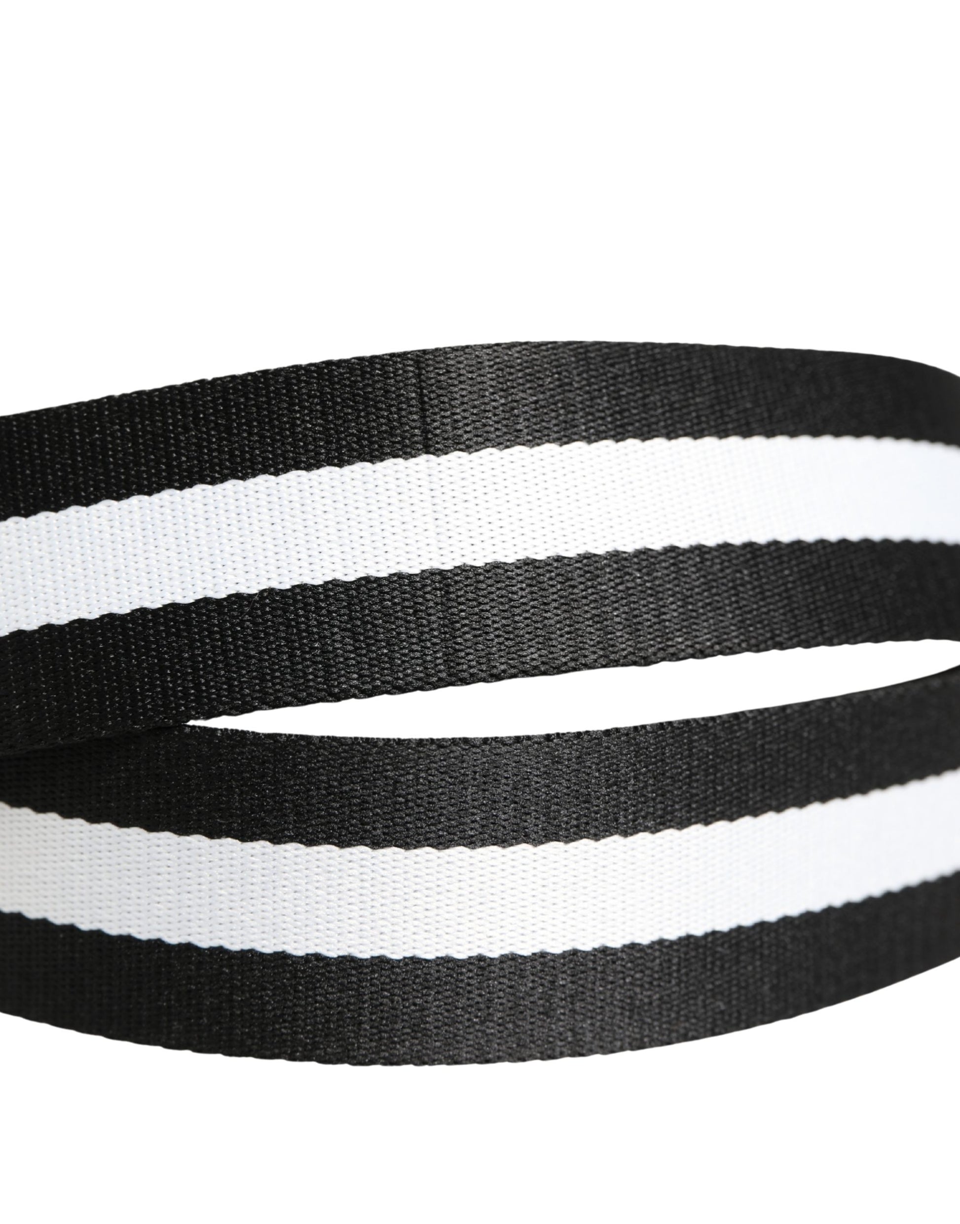 Ceinture Dolce & Gabbana pour homme en nylon noir et blanc avec boucle métallique siglée