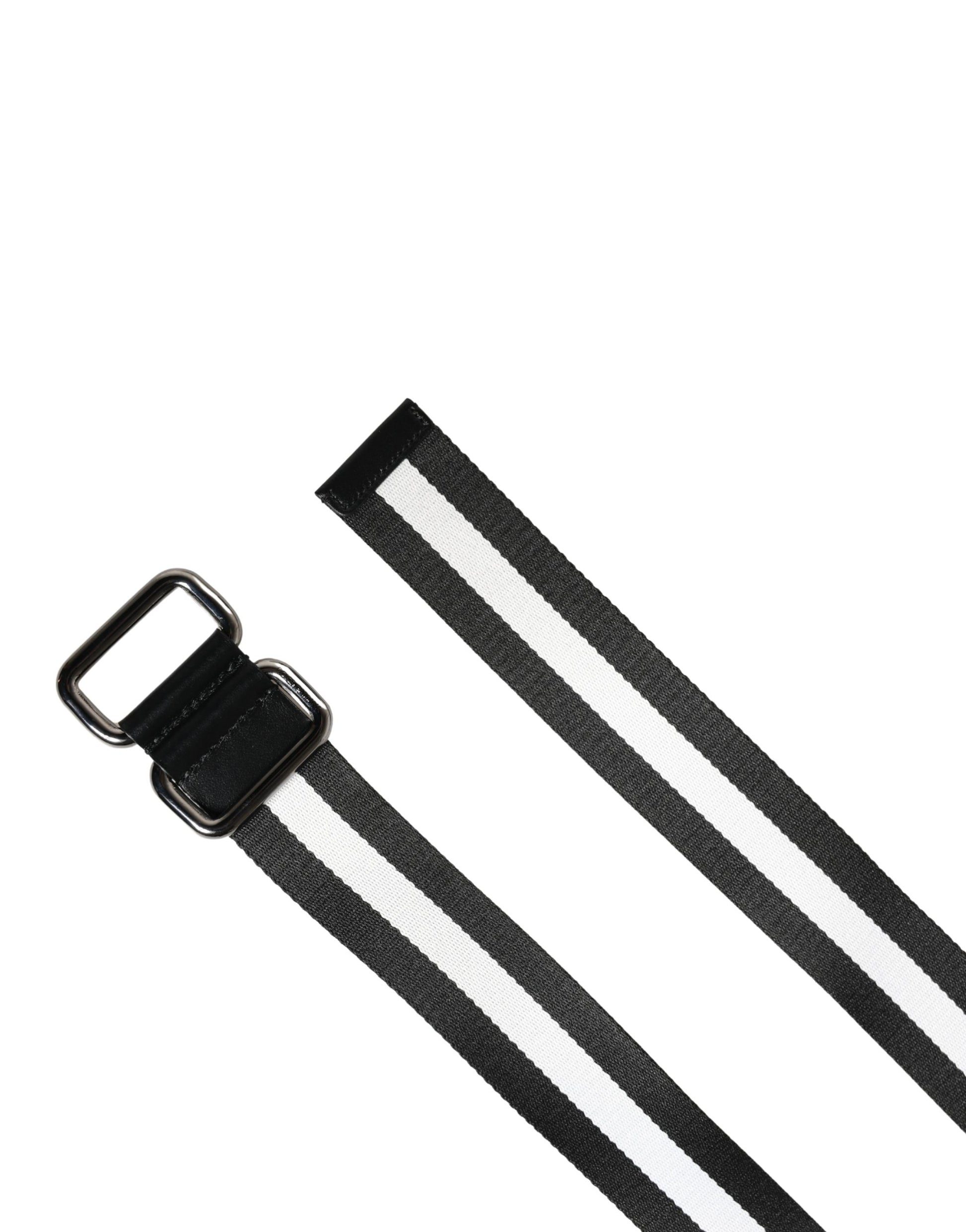 Ceinture Dolce & Gabbana pour homme en nylon noir et blanc avec boucle métallique siglée