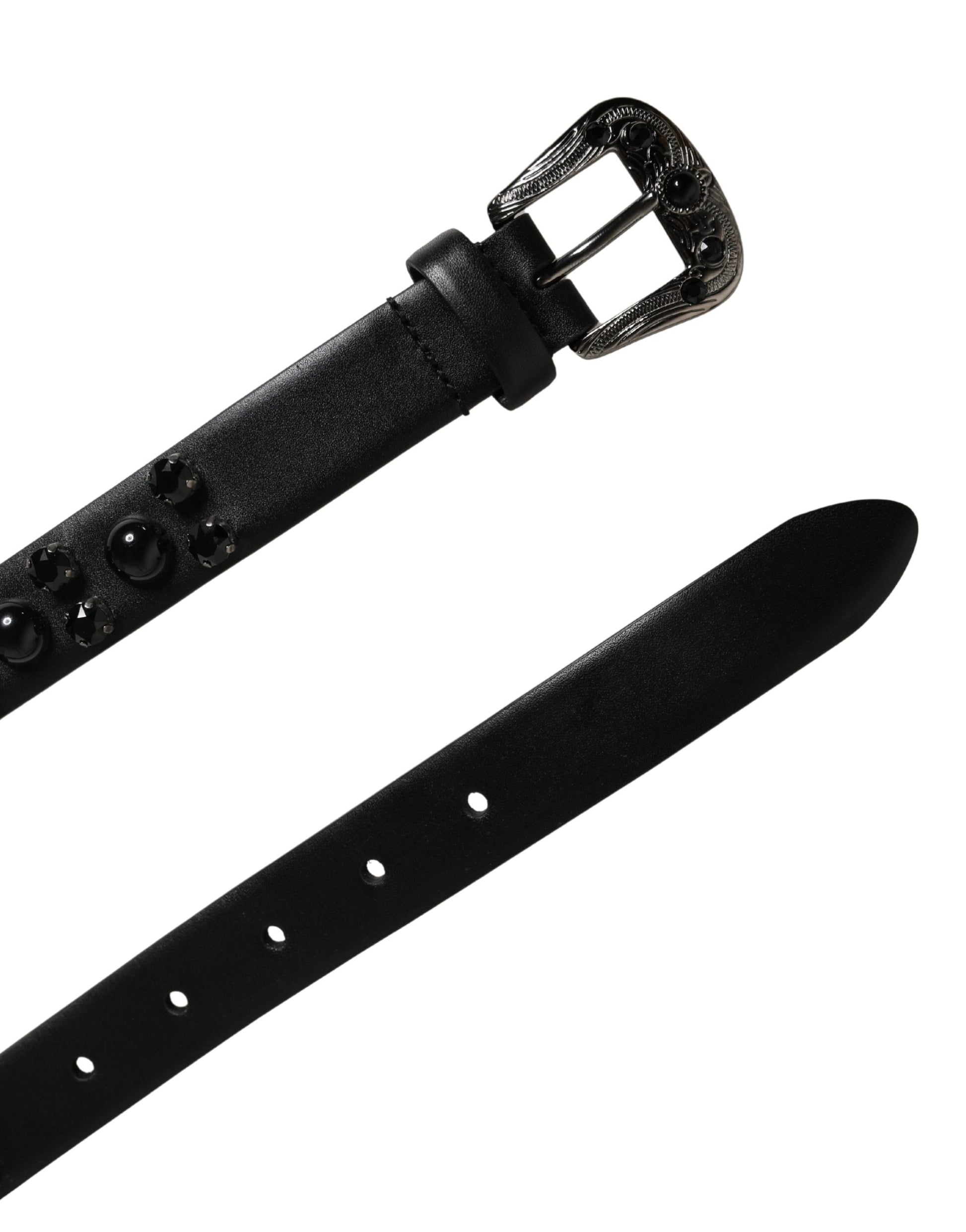 Dolce & Gabbana Men Black Calf Embellished Metal Buckle Belt