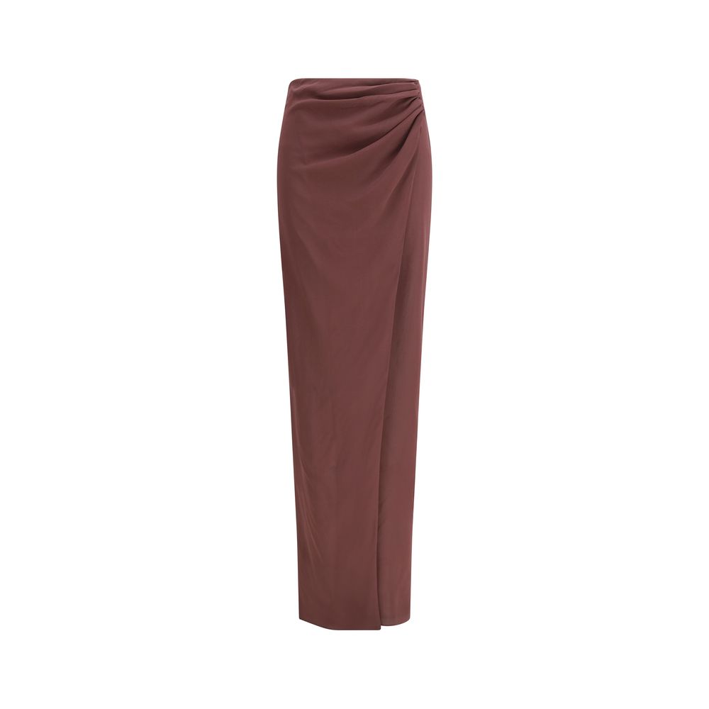 La jupe midi en soie marron Andamane