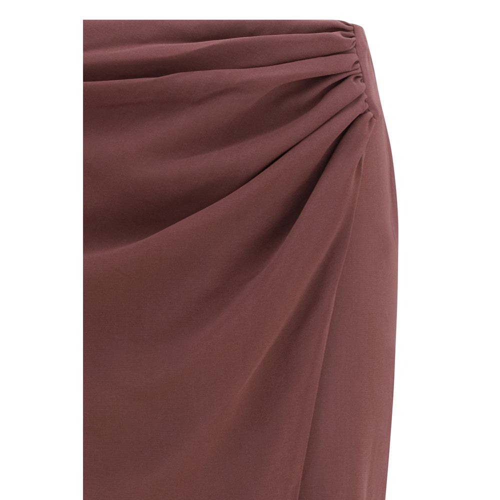 La jupe midi en soie marron Andamane