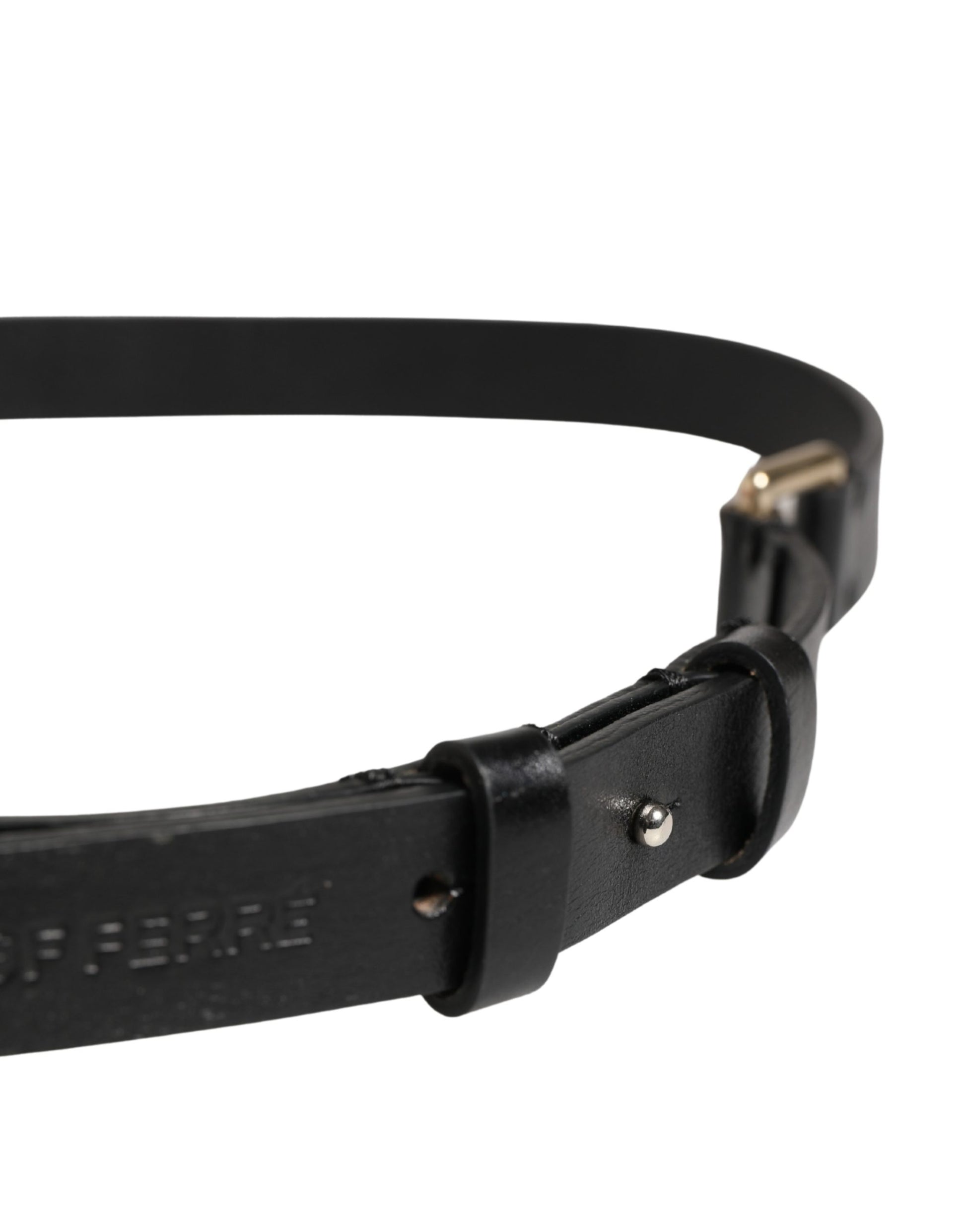 Ceinture taille GF Ferre en cuir noir avec boucle en laiton doré fine