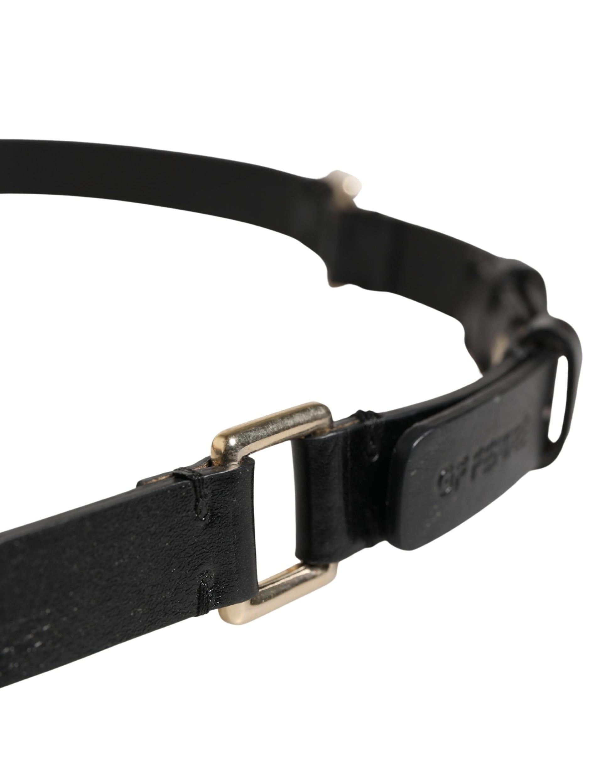 Ceinture taille GF Ferre en cuir noir avec boucle en laiton doré fine