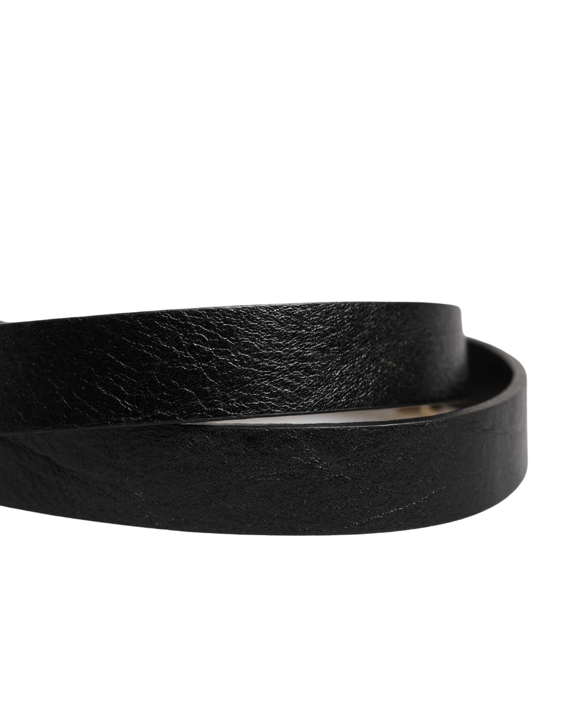 Ceinture taille GF Ferre en cuir noir avec boucle en laiton doré fine
