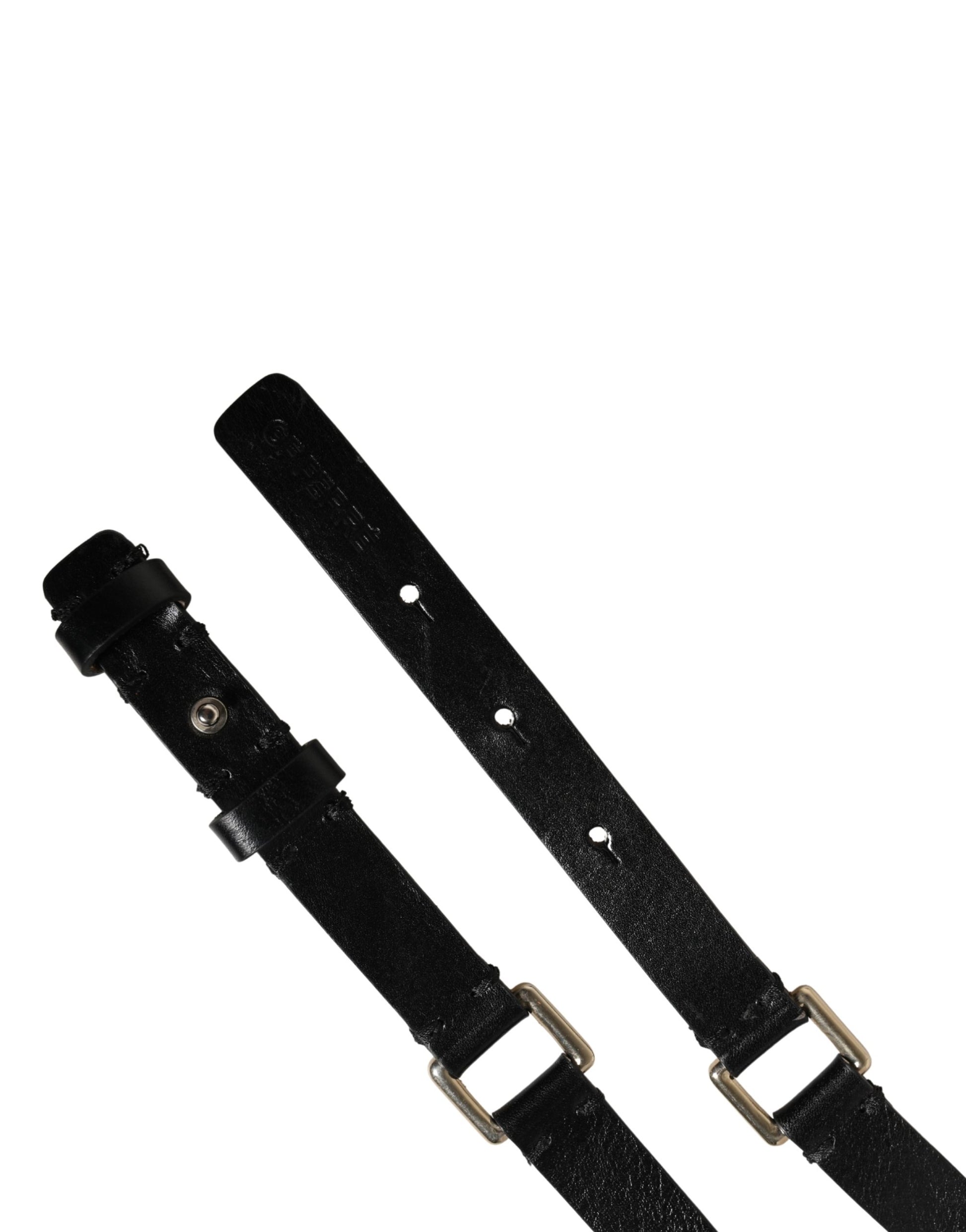 Ceinture taille GF Ferre en cuir noir avec boucle en laiton doré fine