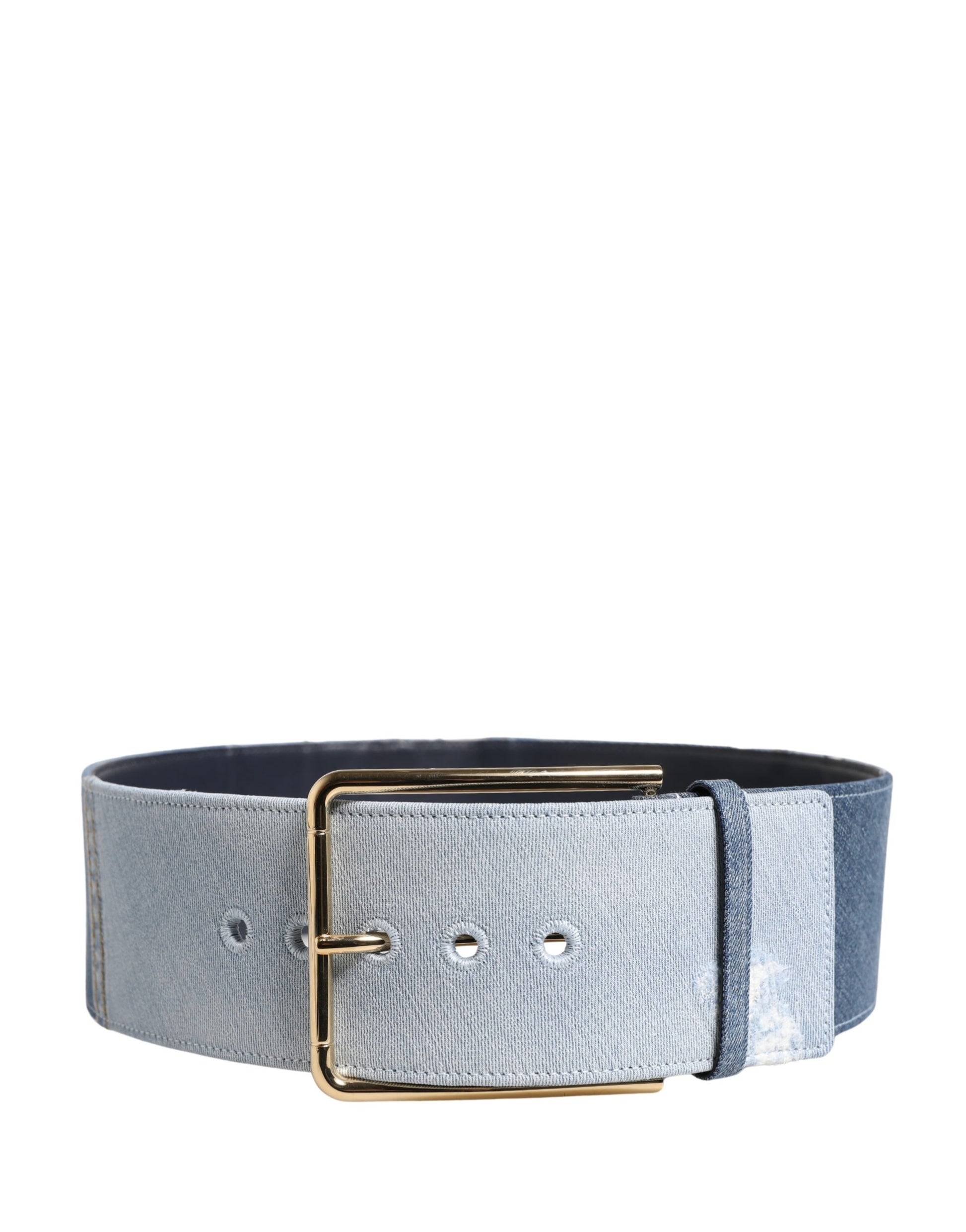 Ceinture Dolce & Gabbana en jean bicolore bleu avec boucle en métal doré