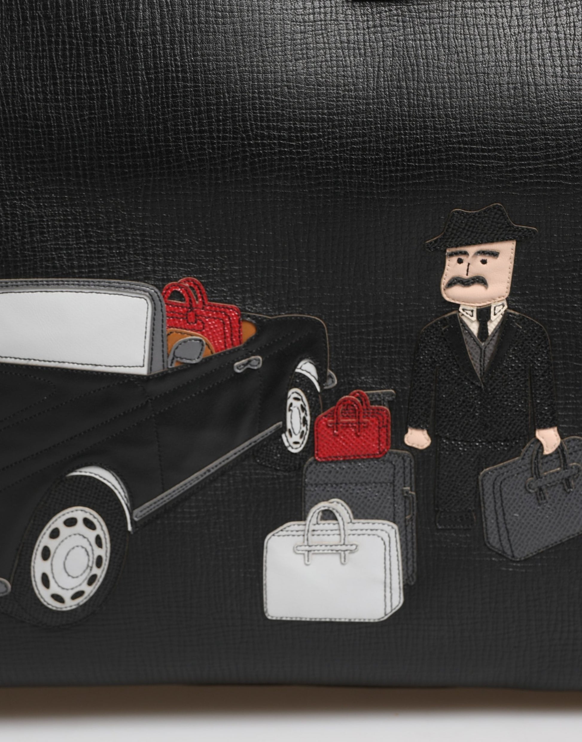 Sac de voyage en cuir avec application voiture Dolce & Gabbana noir