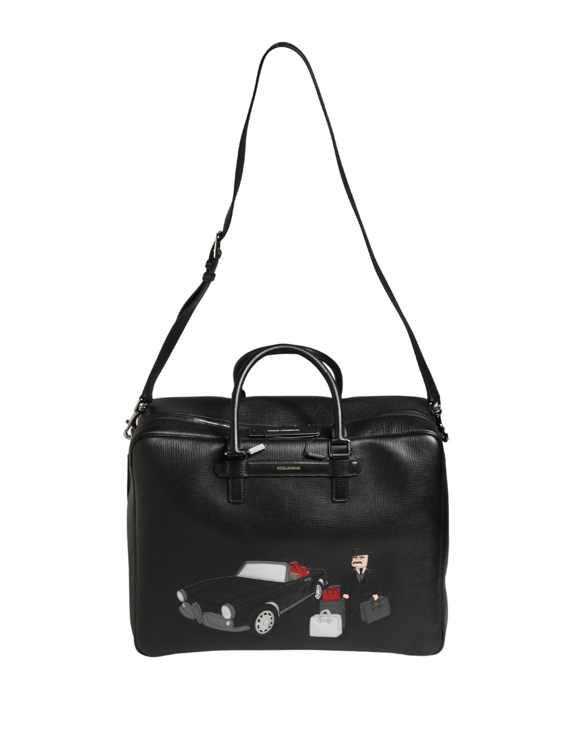 Sac de voyage en cuir avec application voiture Dolce & Gabbana noir