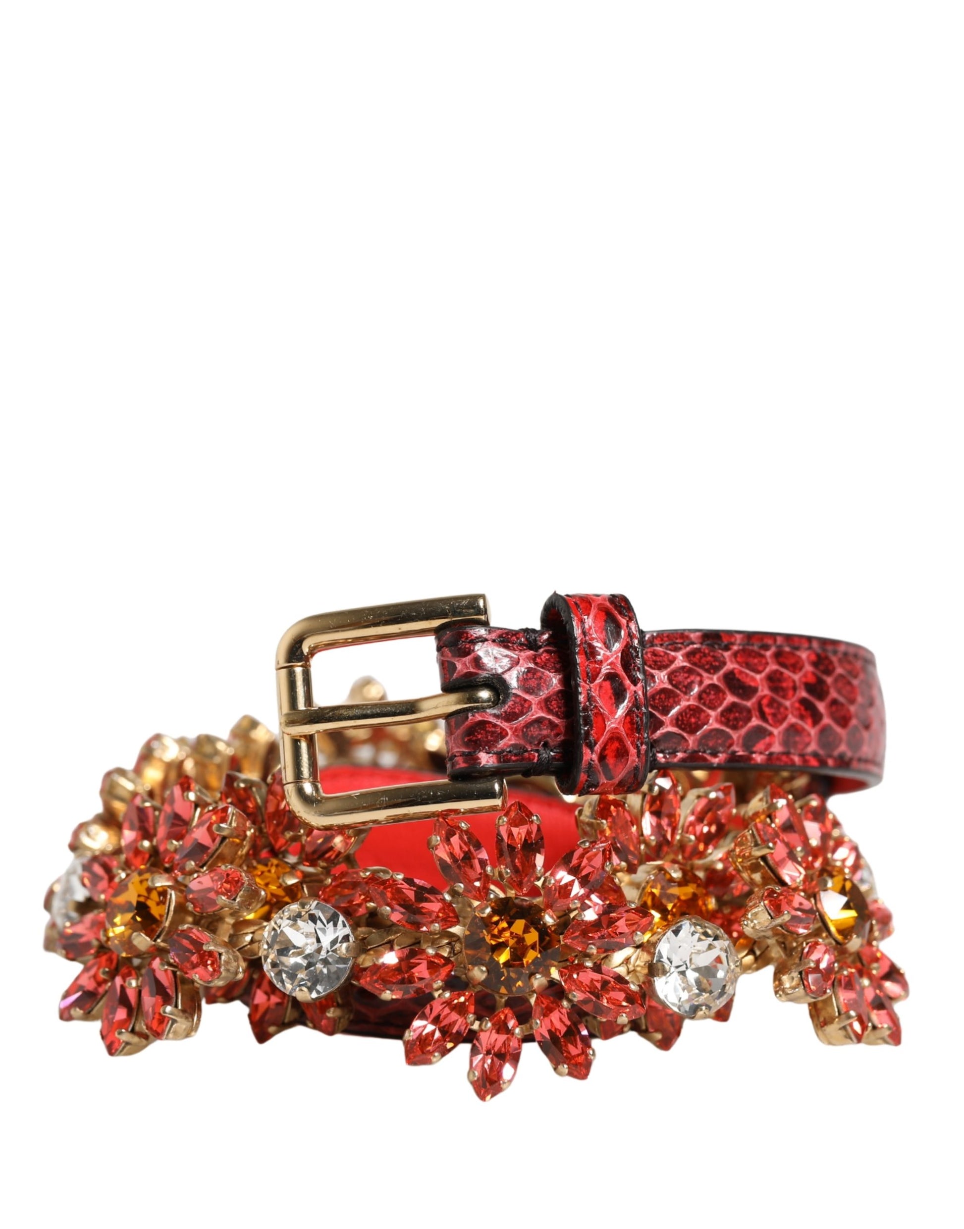 Ceinture Dolce & Gabbana en cuir rouge ornée de cristaux marguerites