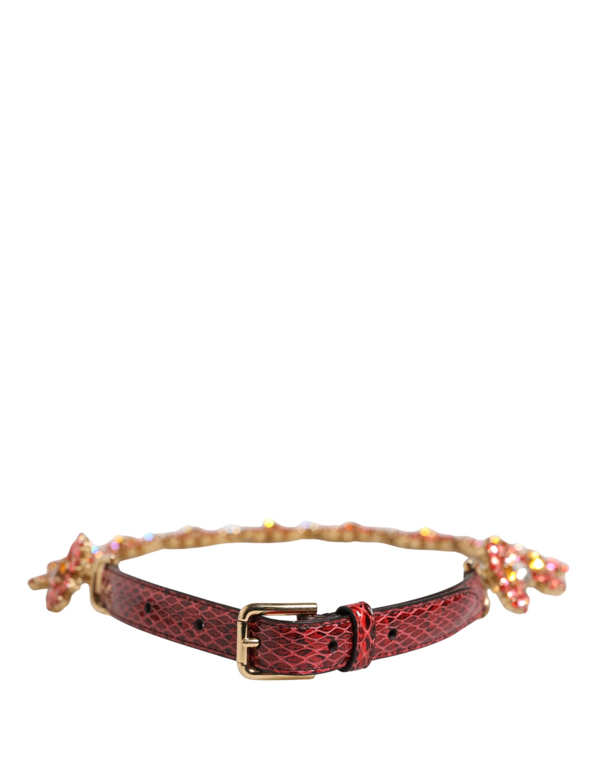 Ceinture Dolce & Gabbana en cuir rouge ornée de cristaux marguerites