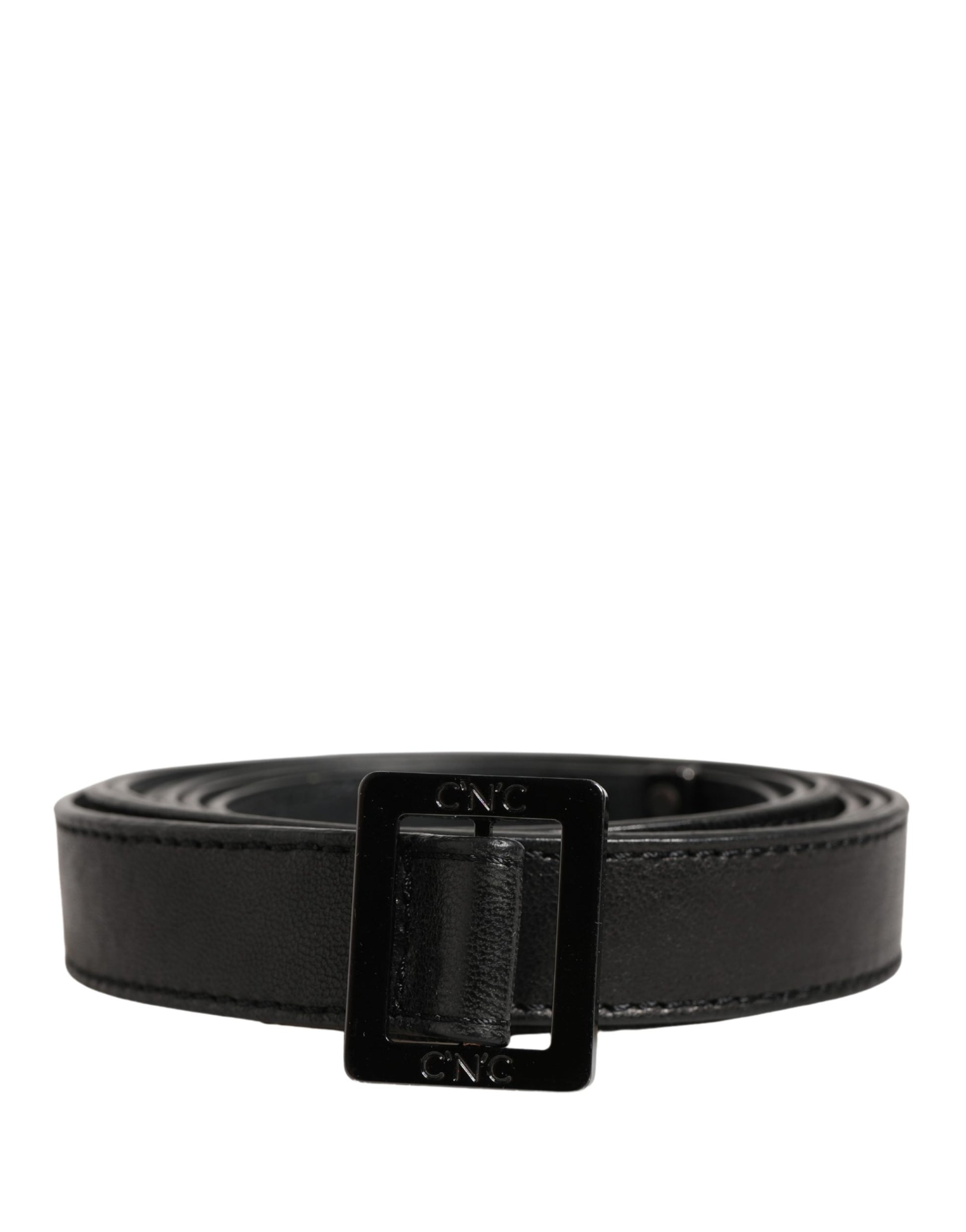 Ceinture Costume National en cuir noir avec boucle carrée en métal