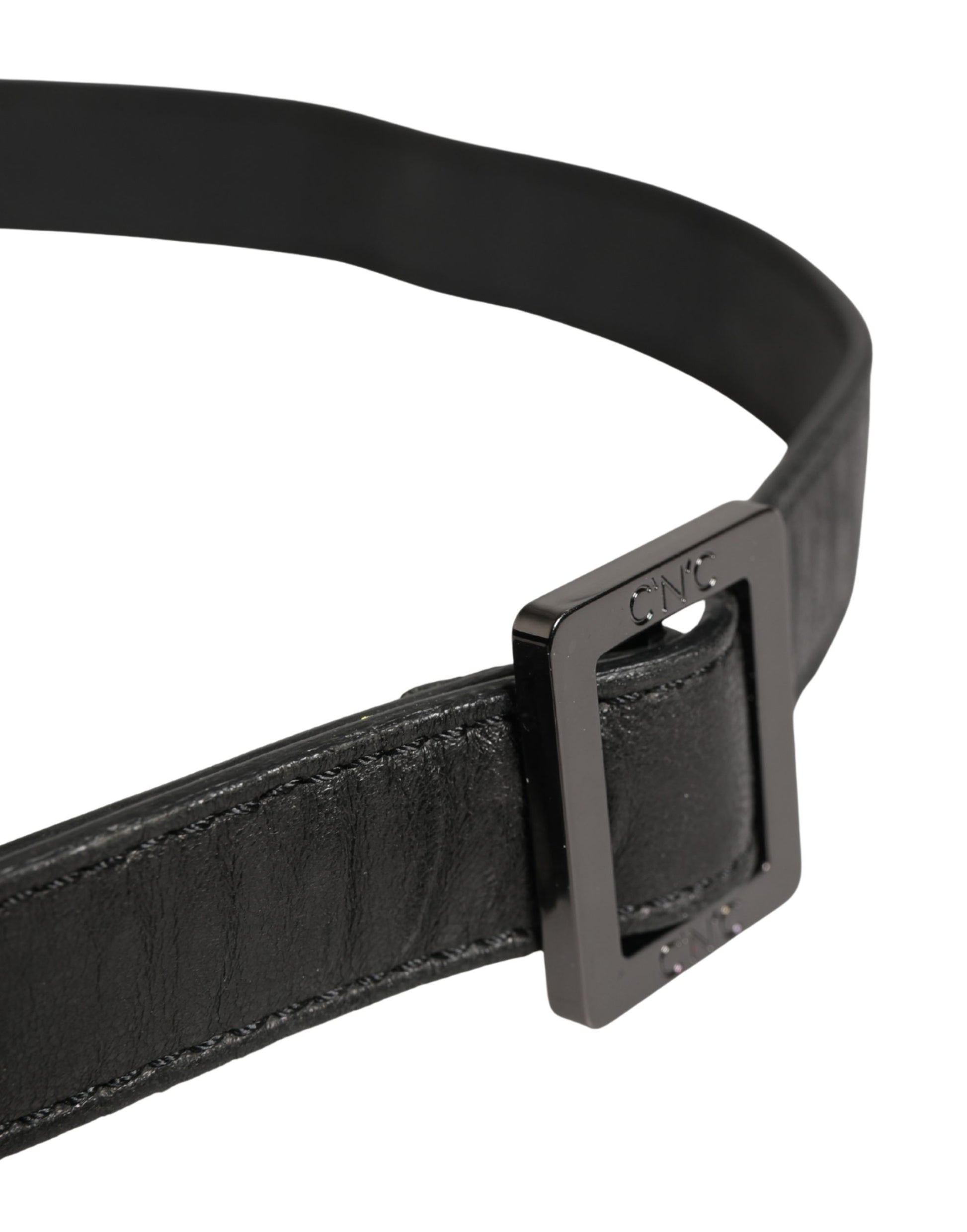 Ceinture Costume National en cuir noir avec boucle carrée en métal