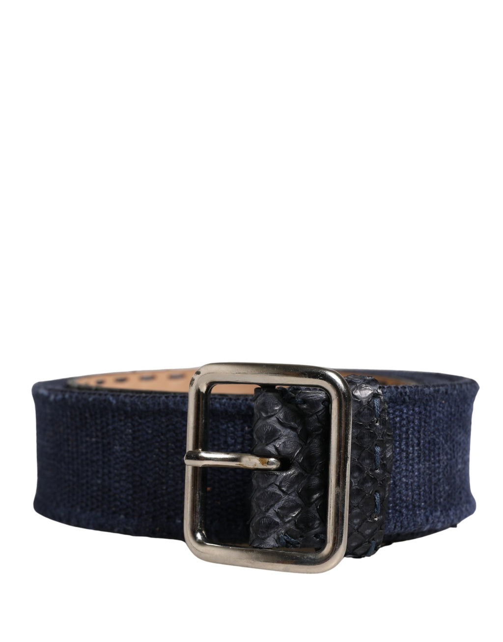 Ceinture Ermanno Scervino en toile bleu foncé avec boucle en métal argenté