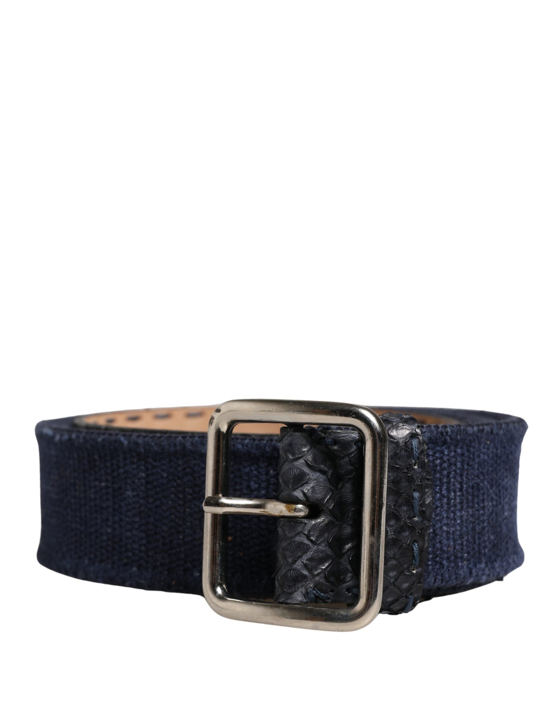 Ceinture Ermanno Scervino en toile bleu foncé avec boucle en métal argenté