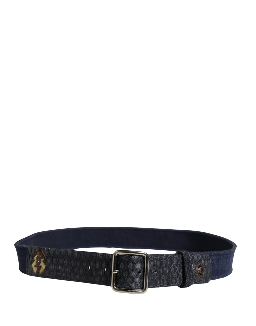 Ceinture Ermanno Scervino en toile bleu foncé avec boucle en métal argenté