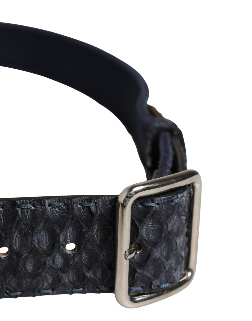 Ceinture Ermanno Scervino en toile bleu foncé avec boucle en métal argenté