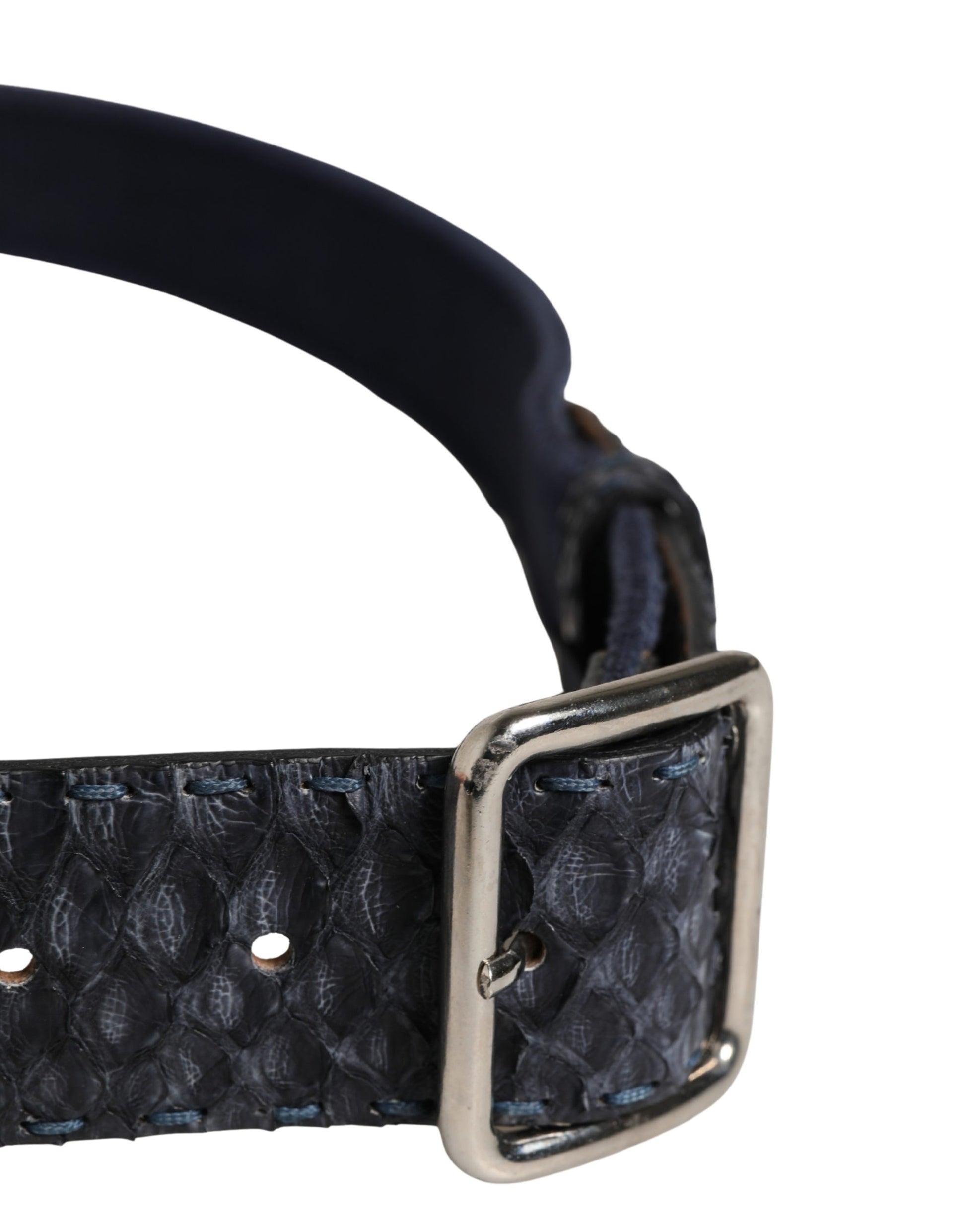 Ceinture Ermanno Scervino en toile bleu foncé avec boucle en métal argenté