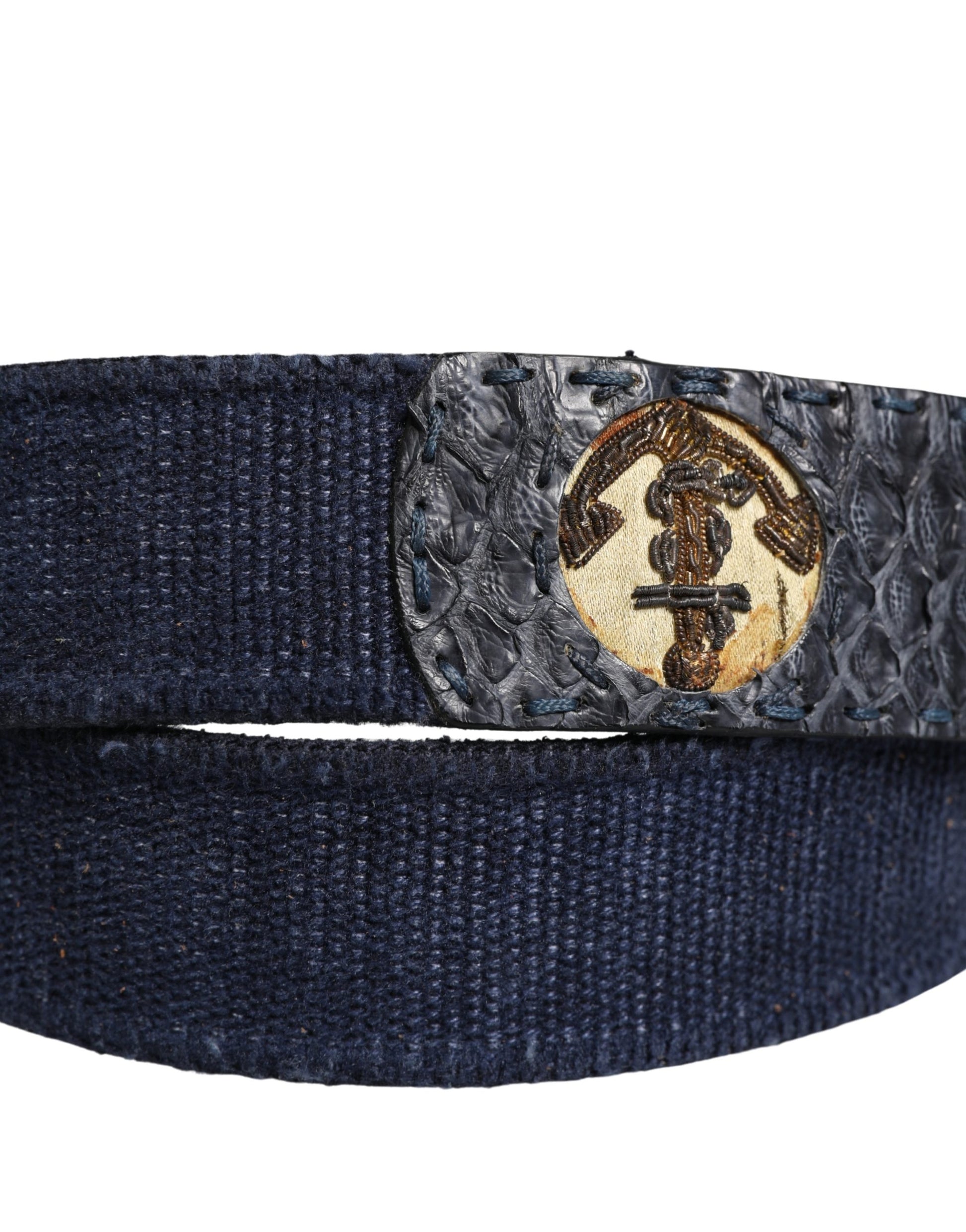 Ceinture Ermanno Scervino en toile bleu foncé avec boucle en métal argenté
