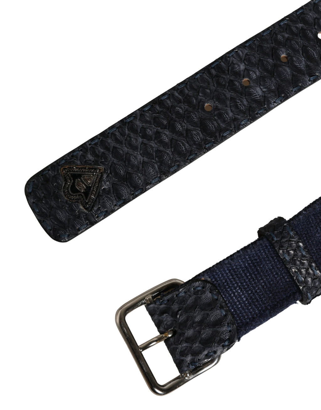 Ceinture Ermanno Scervino en toile bleu foncé avec boucle en métal argenté
