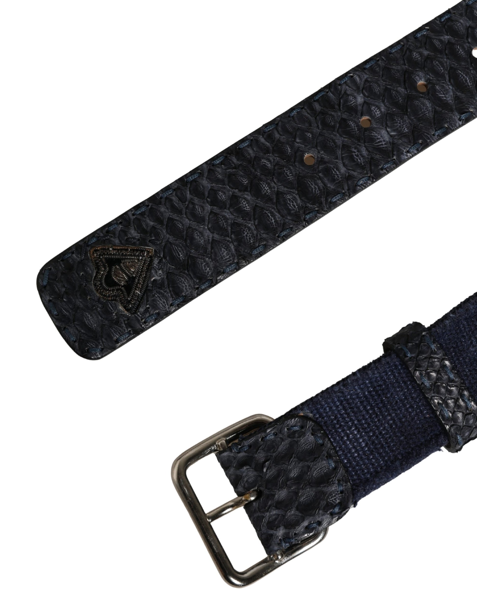Ceinture Ermanno Scervino en toile bleu foncé avec boucle en métal argenté
